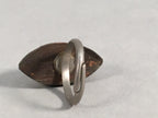 Japanese Ring Vtg Wooden Head Metal Shank Carving Almond-Shaped Blue JK64