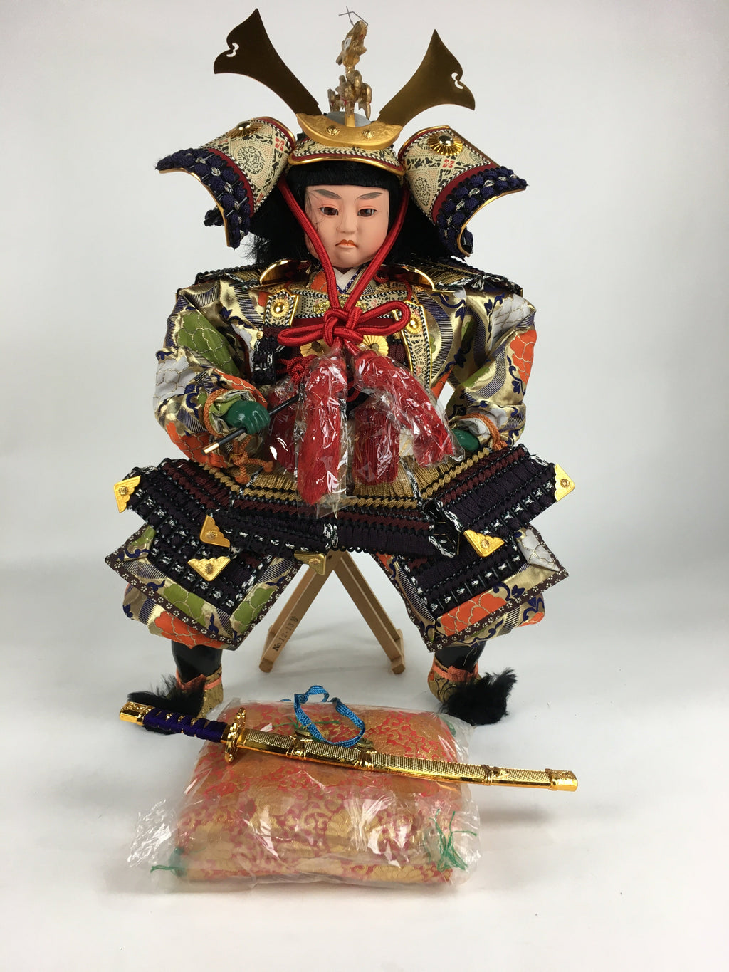 Japanese Samurai Doll Gogatsu Ningyo Kabuto Vtg Boy's Day Festival ID424