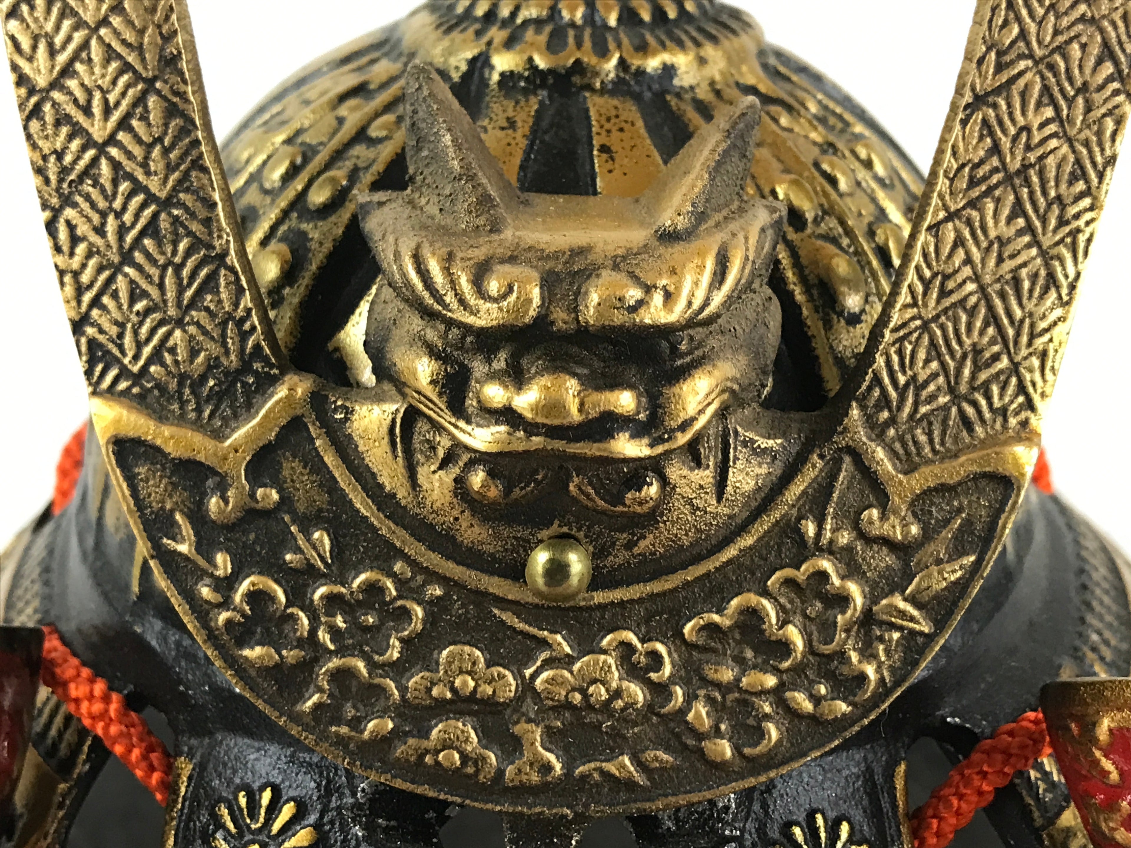 Japanese Samurai Helmet Kabuto Vtg Boy's Festival Armor Decoration Black Gold ID