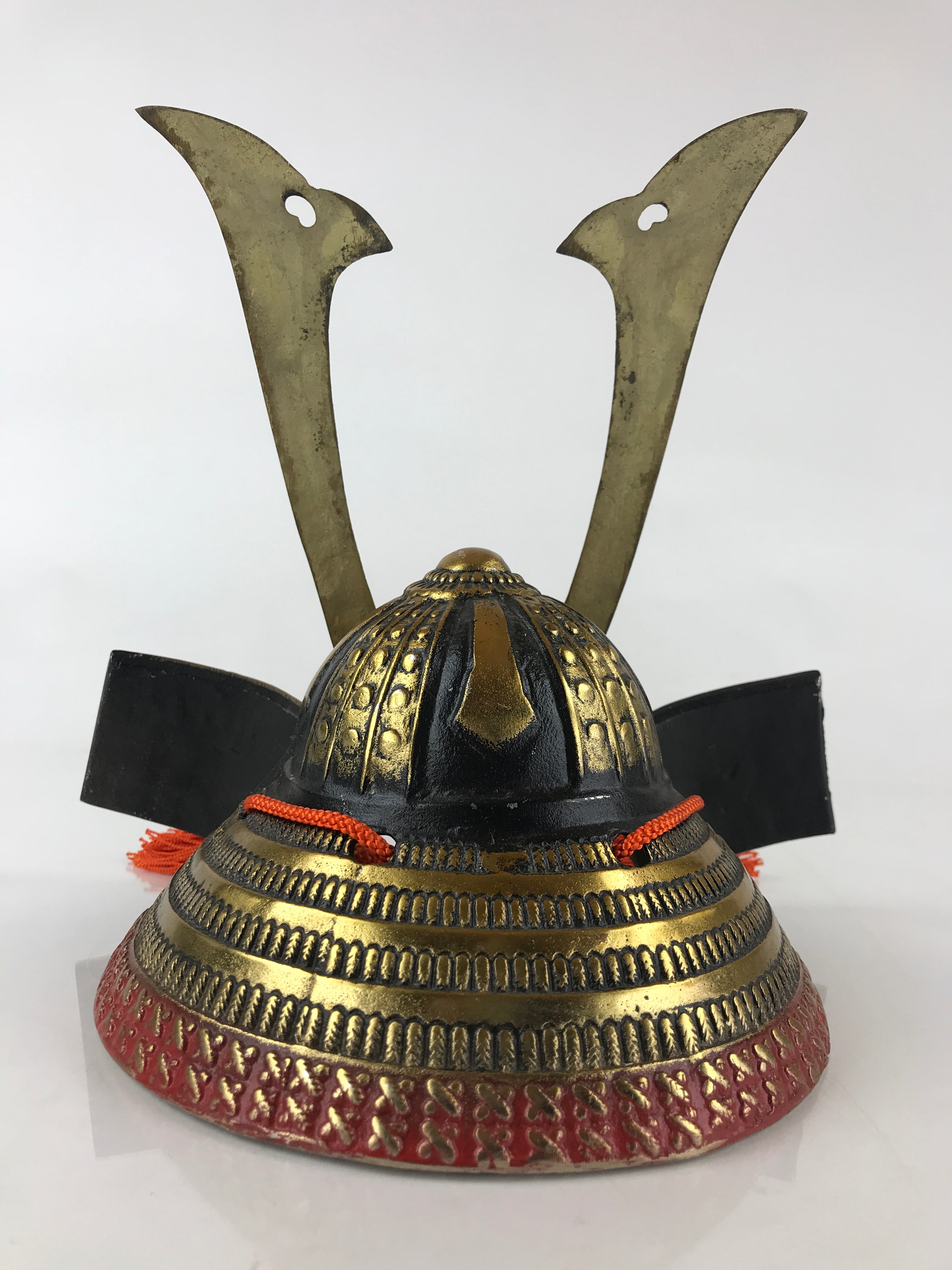 Japanese Samurai Helmet Kabuto Vtg Boy's Festival Armor Decoration Black Gold ID
