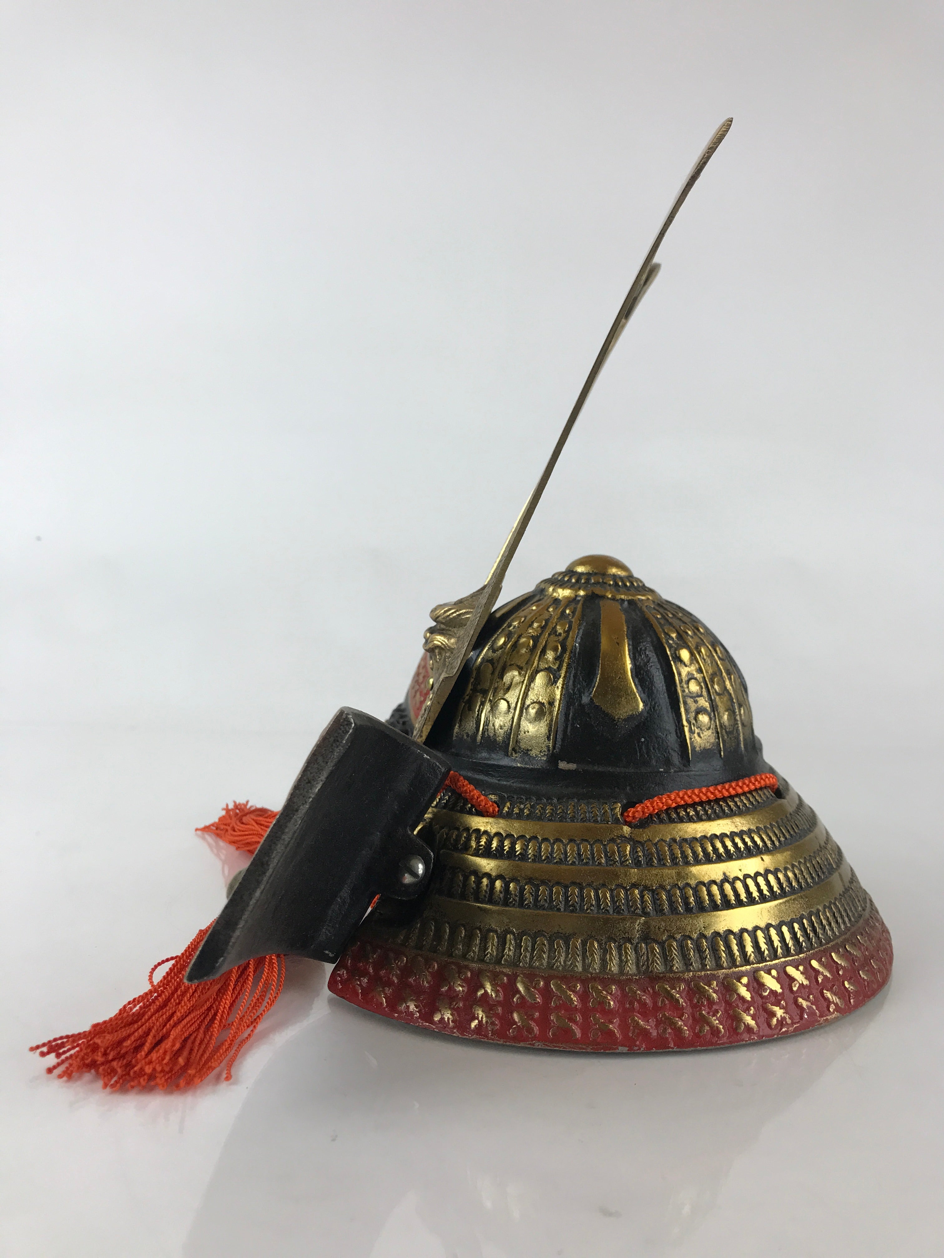 Japanese Samurai Helmet Kabuto Vtg Boy's Festival Armor Decoration Black Gold ID