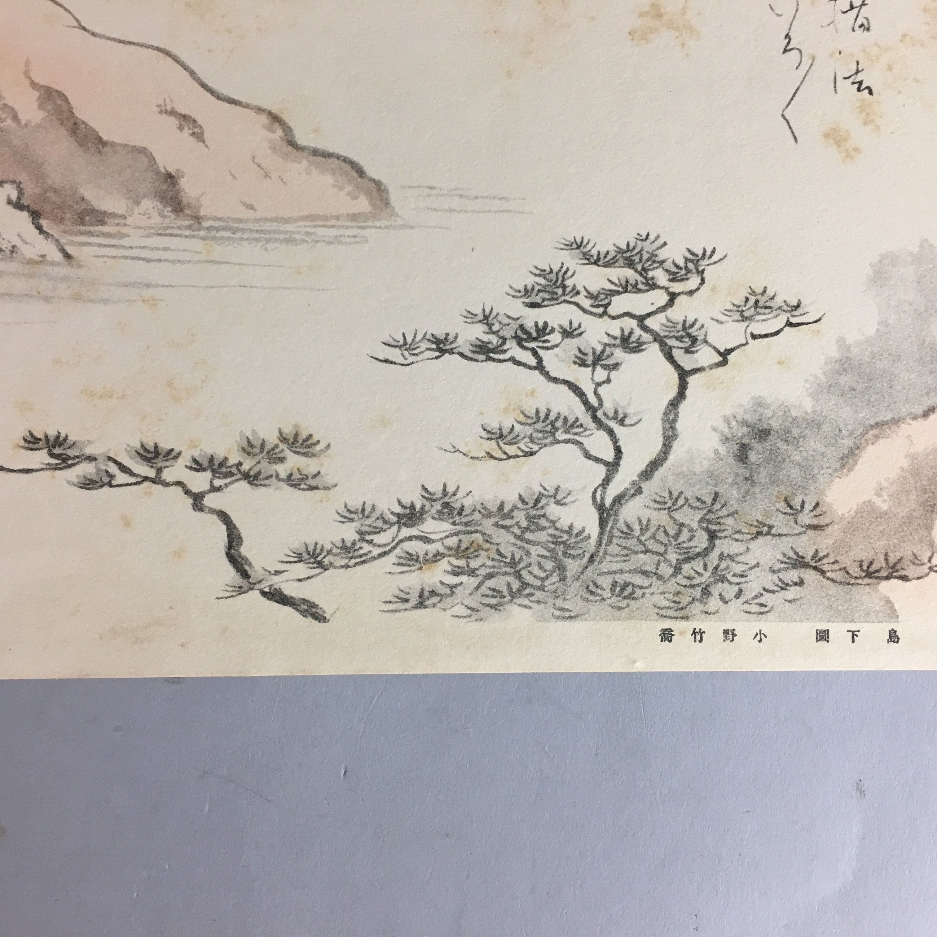 Japanese Sea Print Painting Vtg 1930 Bay Island Pine Tree Matsushima P211