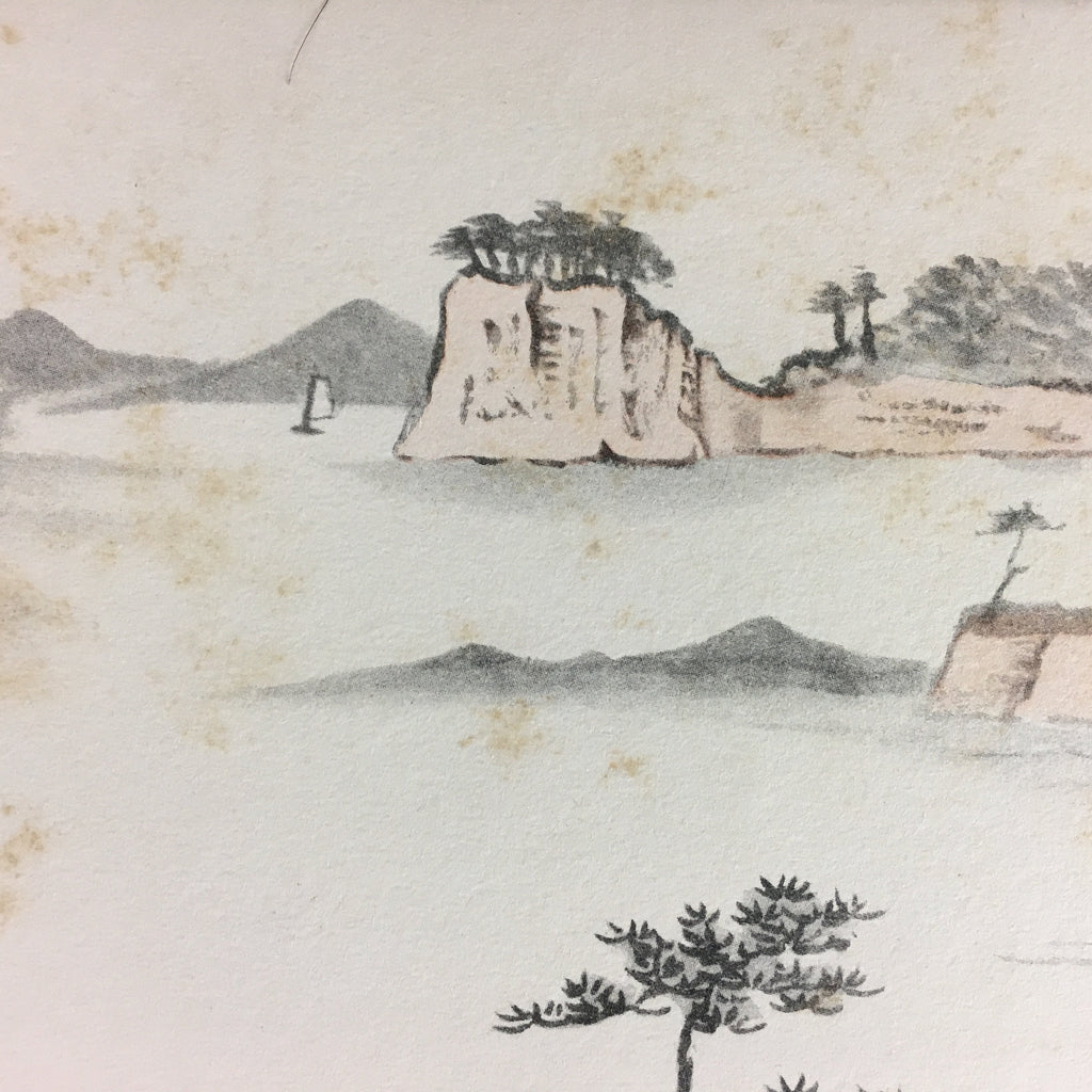 Japanese Sea Print Painting Vtg 1930 Bay Island Pine Tree Matsushima P211