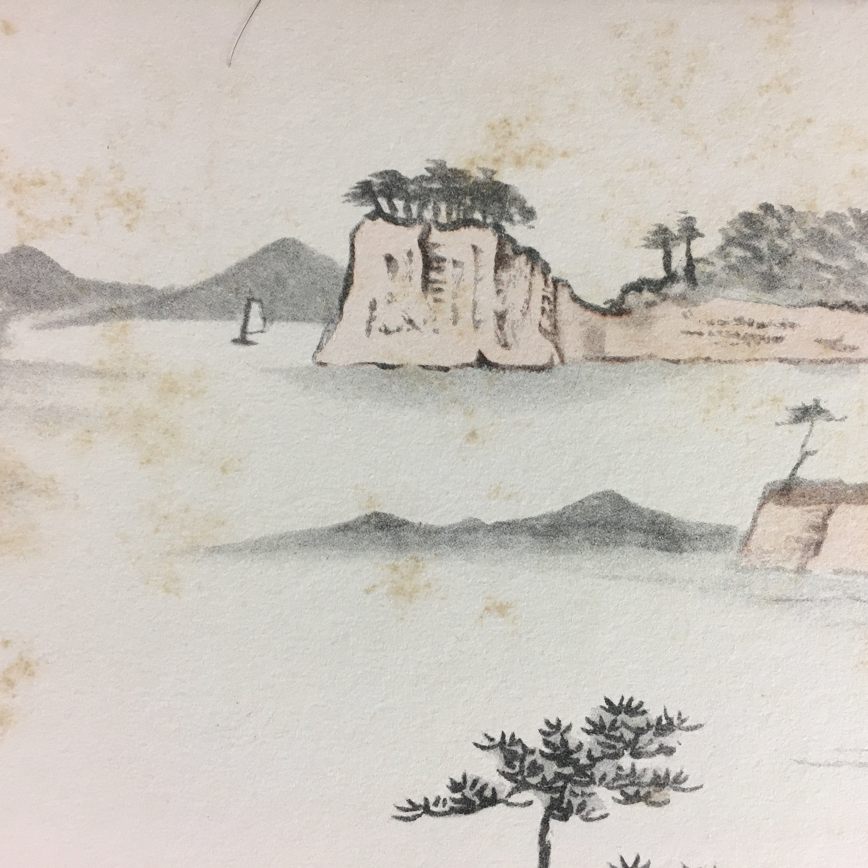 Japanese Sea Print Painting Vtg 1930 Bay Island Pine Tree Matsushima P211