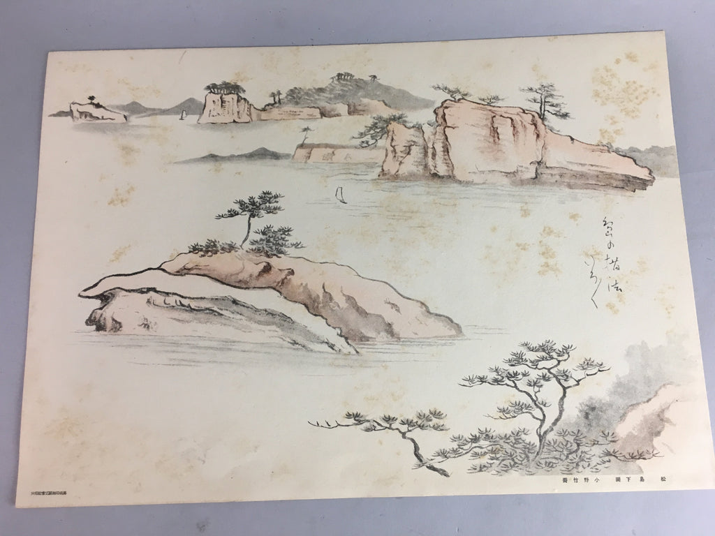 Japanese Sea Print Painting Vtg 1930 Bay Island Pine Tree Matsushima P211