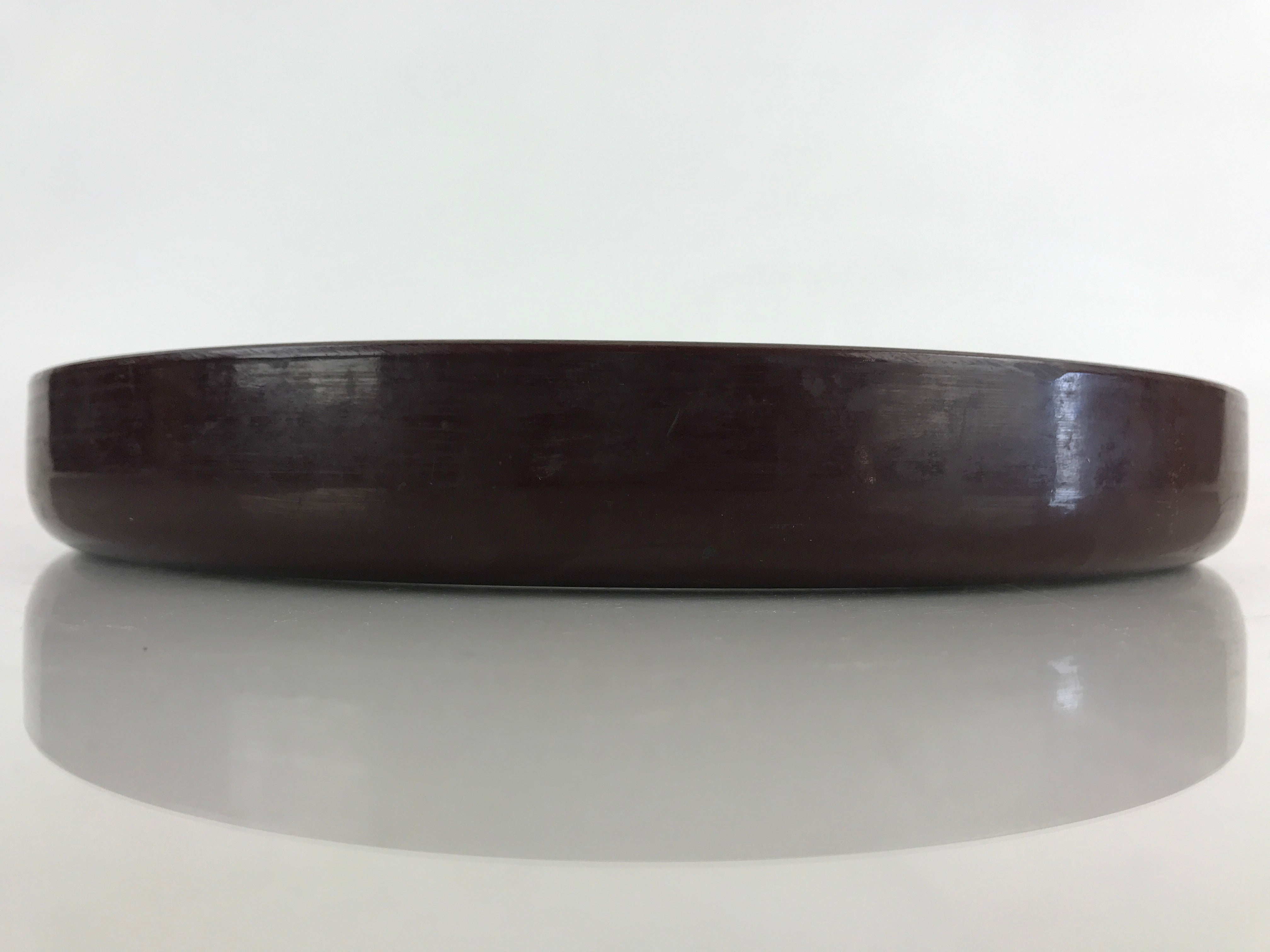 Japanese Serving Tray Obon Vtg Round Resin Glossy Brown Wavy Design UR842