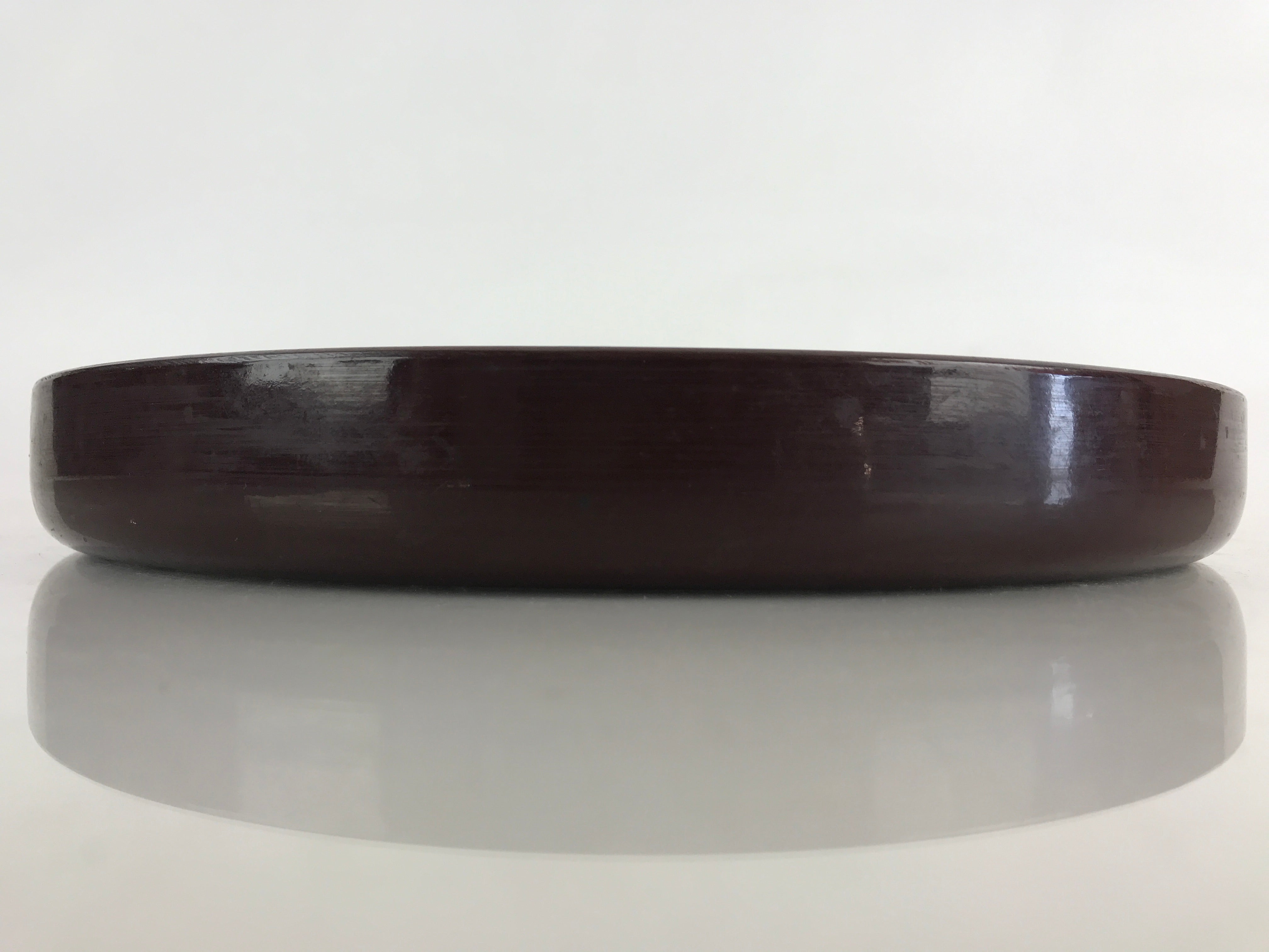 Japanese Serving Tray Obon Vtg Round Resin Glossy Brown Wavy Design UR842