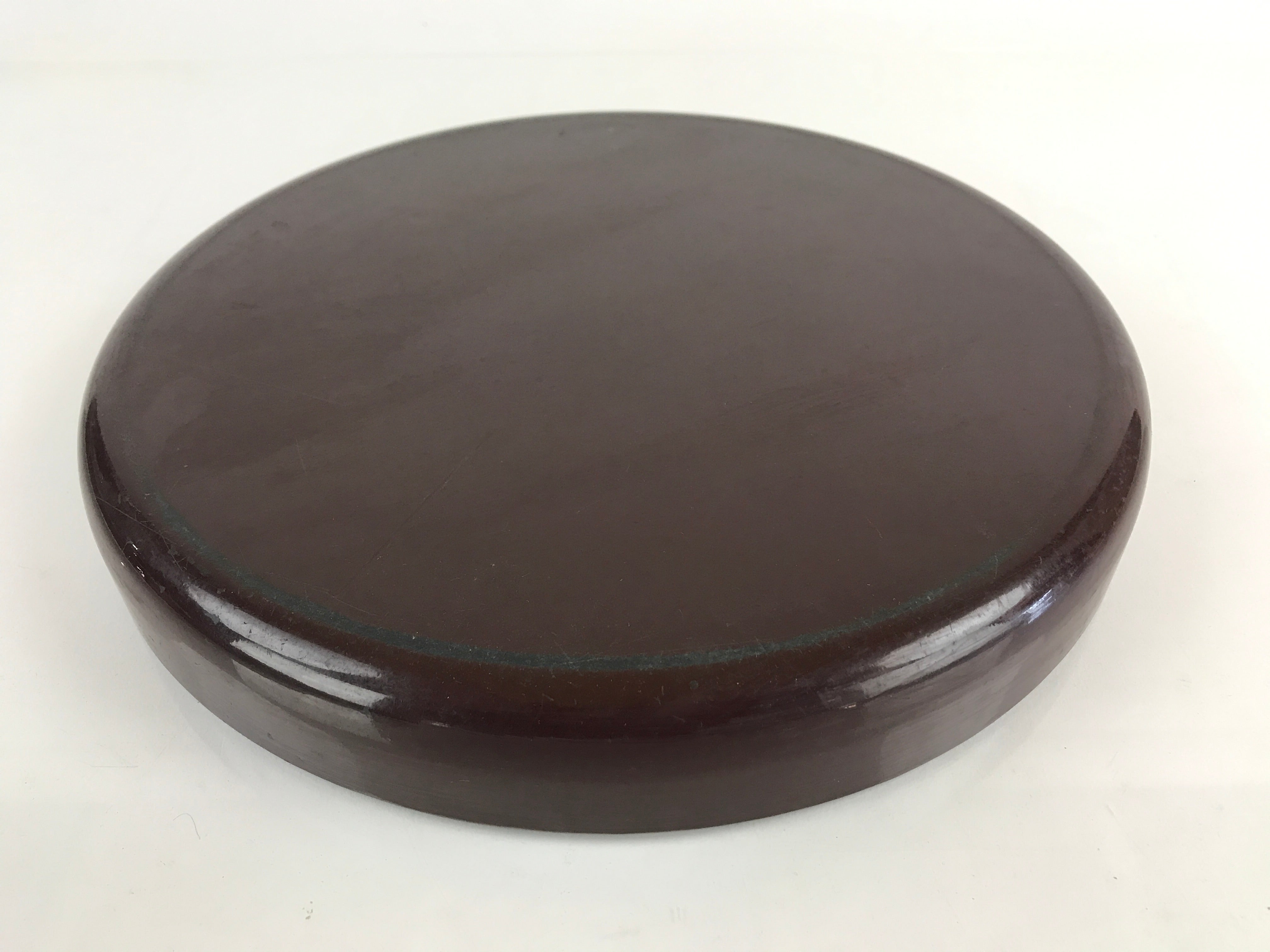 Japanese Serving Tray Obon Vtg Round Resin Glossy Brown Wavy Design UR842