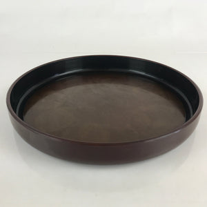 Japanese Serving Tray Obon Vtg Round Resin Glossy Brown Wavy Design UR842