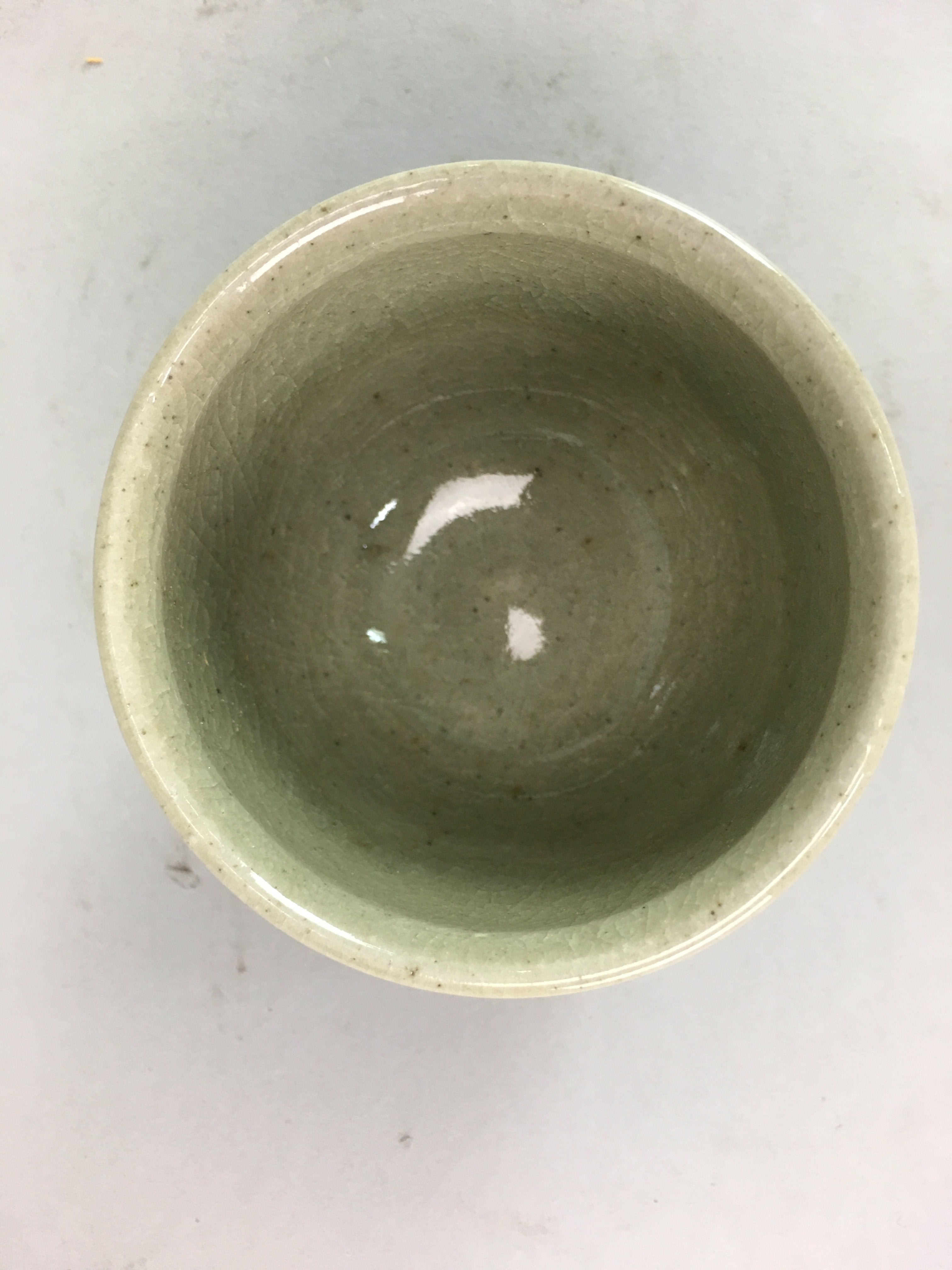 Japanese Seto Ware Ceramic Teacup Yunomi Vtg Pottery Crackle glaze PT55
