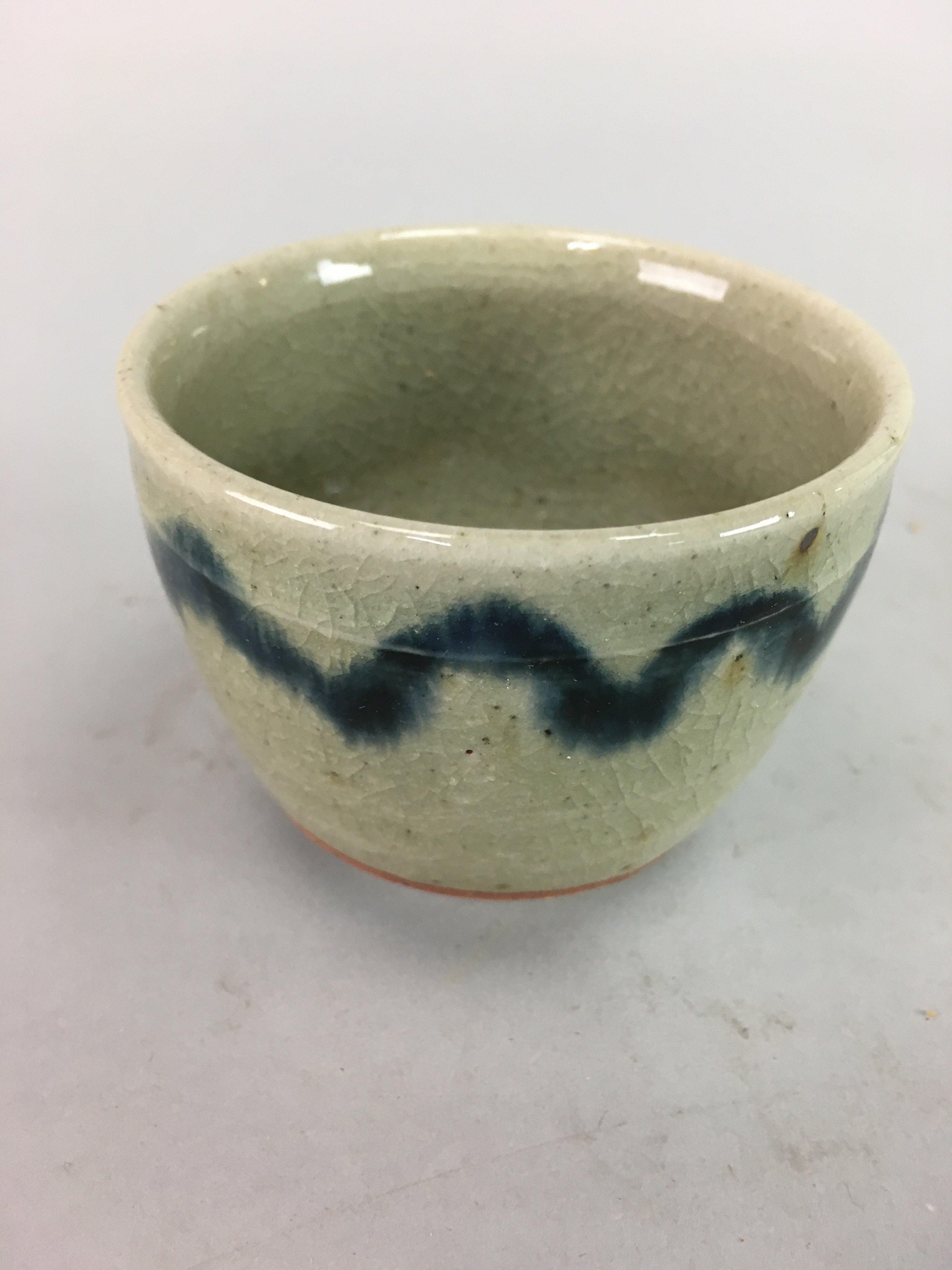 Japanese Seto Ware Ceramic Teacup Yunomi Vtg Pottery Crackle glaze PT55