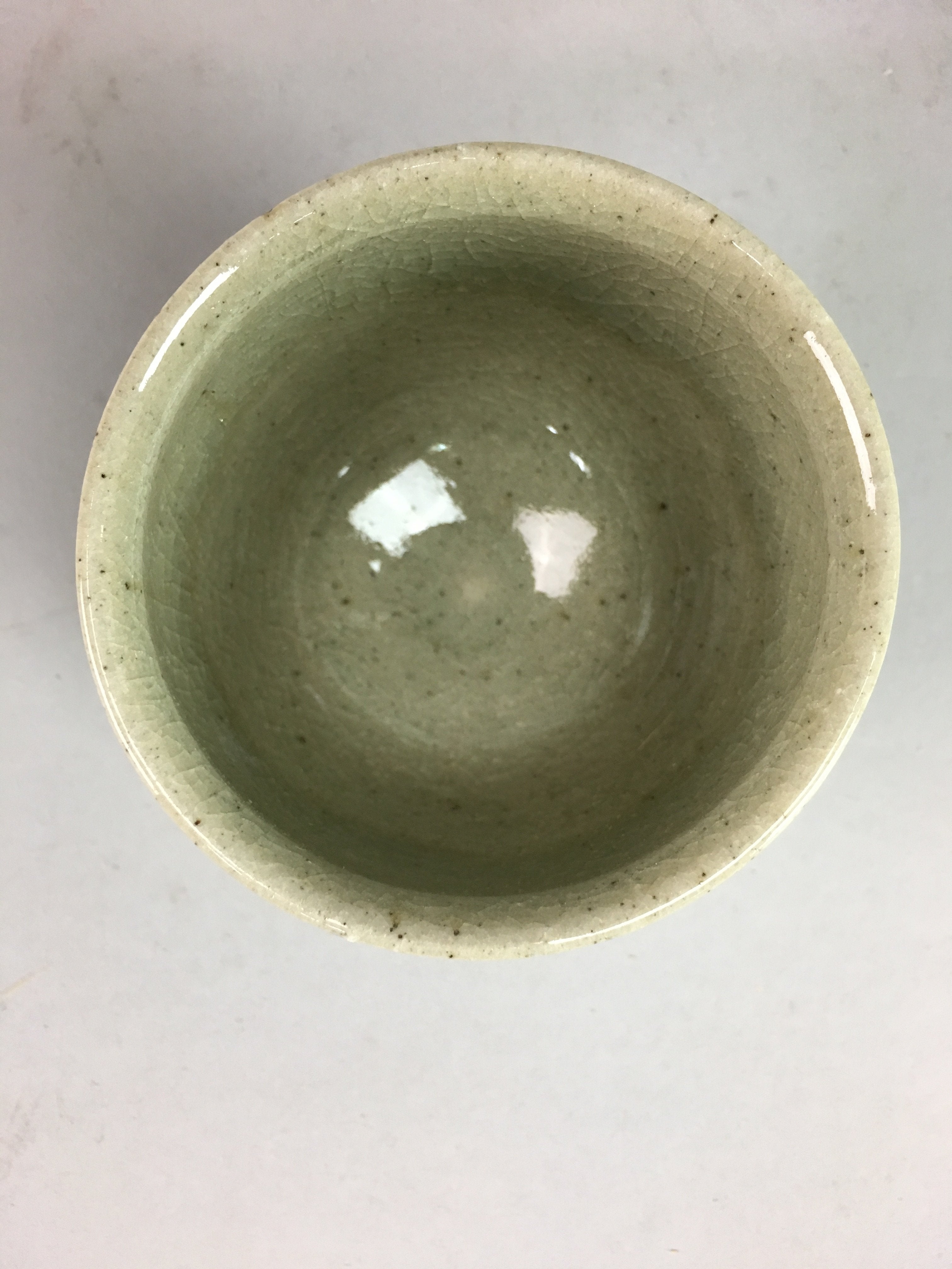 Japanese Seto Ware Ceramic Teacup Yunomi Vtg Pottery Crackle glaze PT57