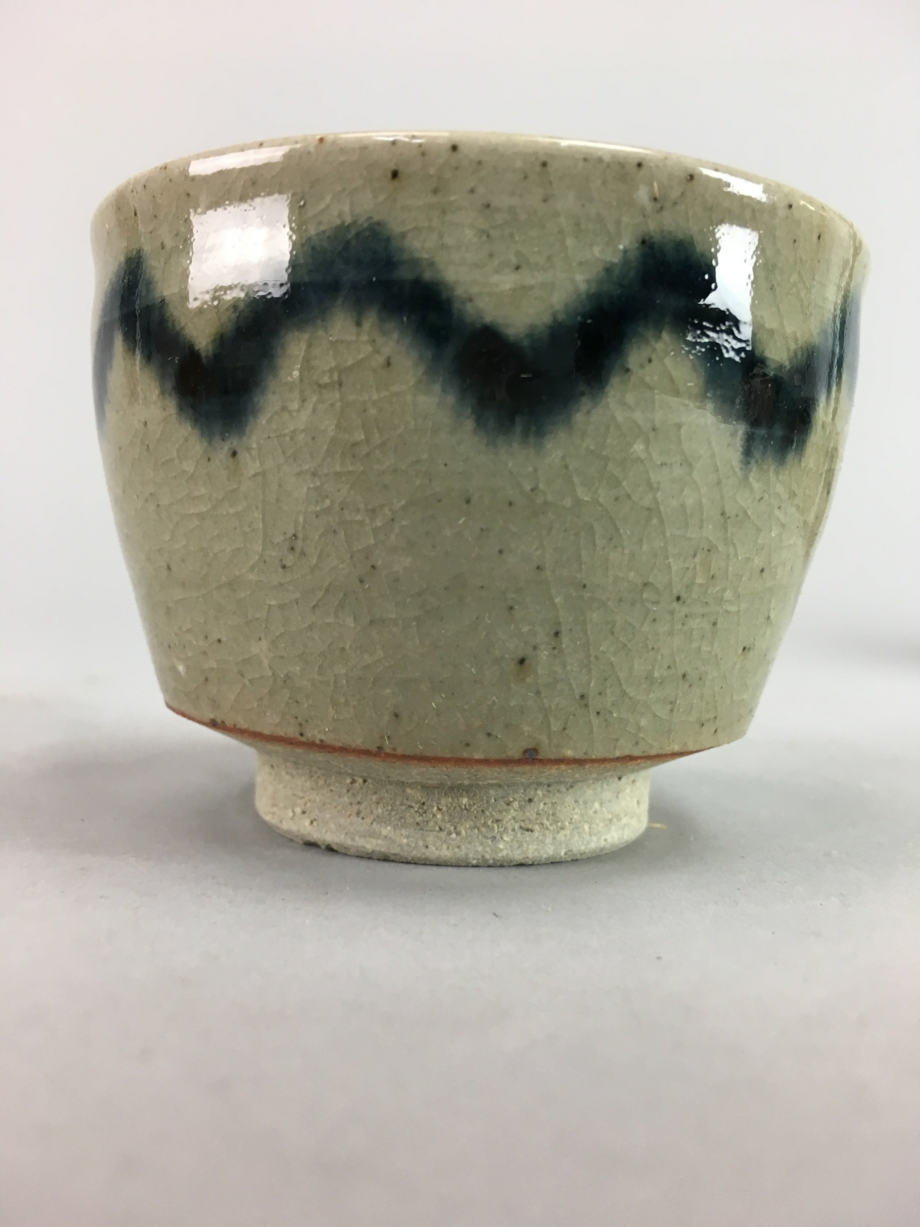 Japanese Seto Ware Ceramic Teacup Yunomi Vtg Pottery Crackle glaze PT57