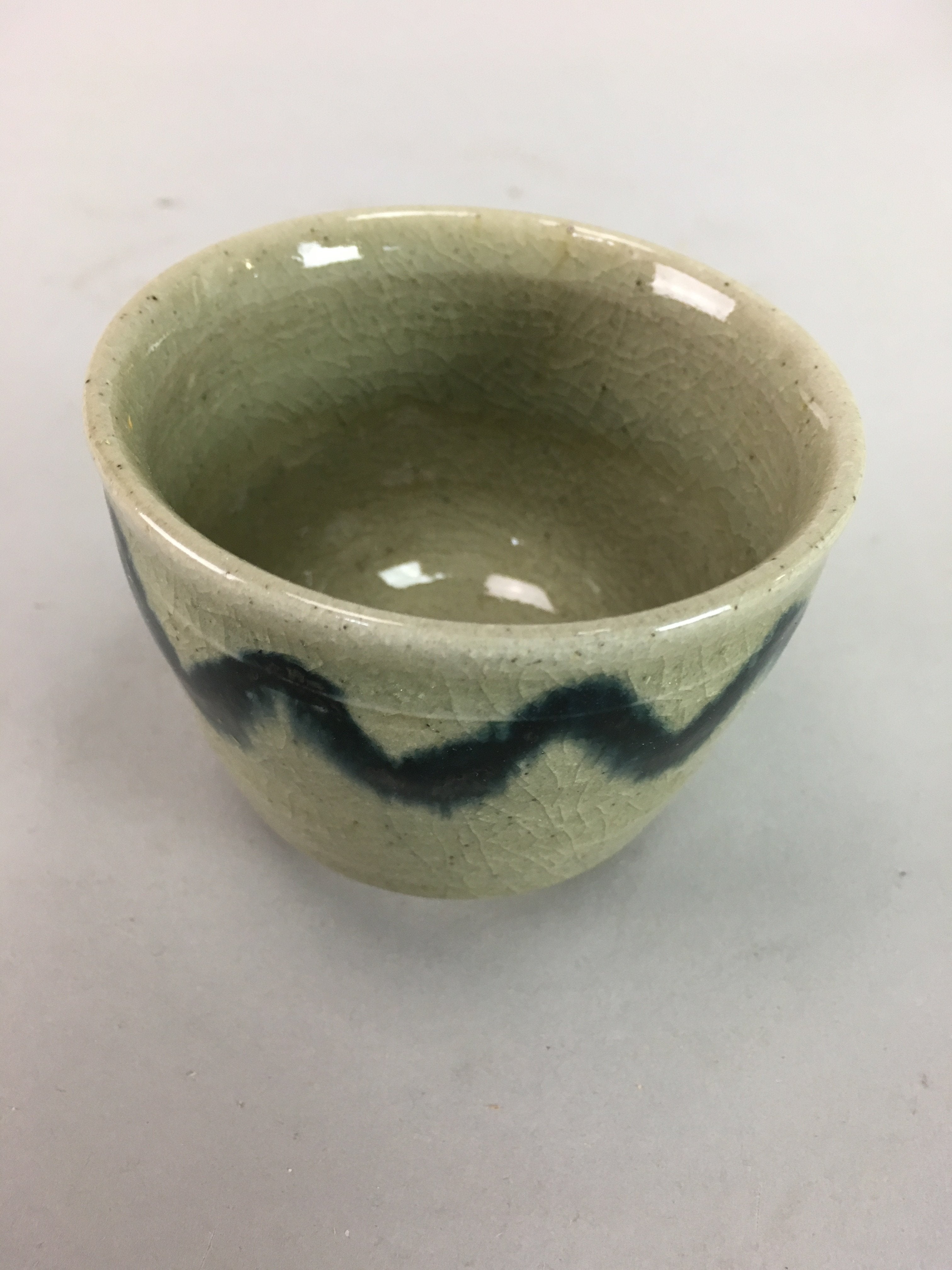Japanese Seto Ware Ceramic Teacup Yunomi Vtg Pottery Crackle glaze PT58
