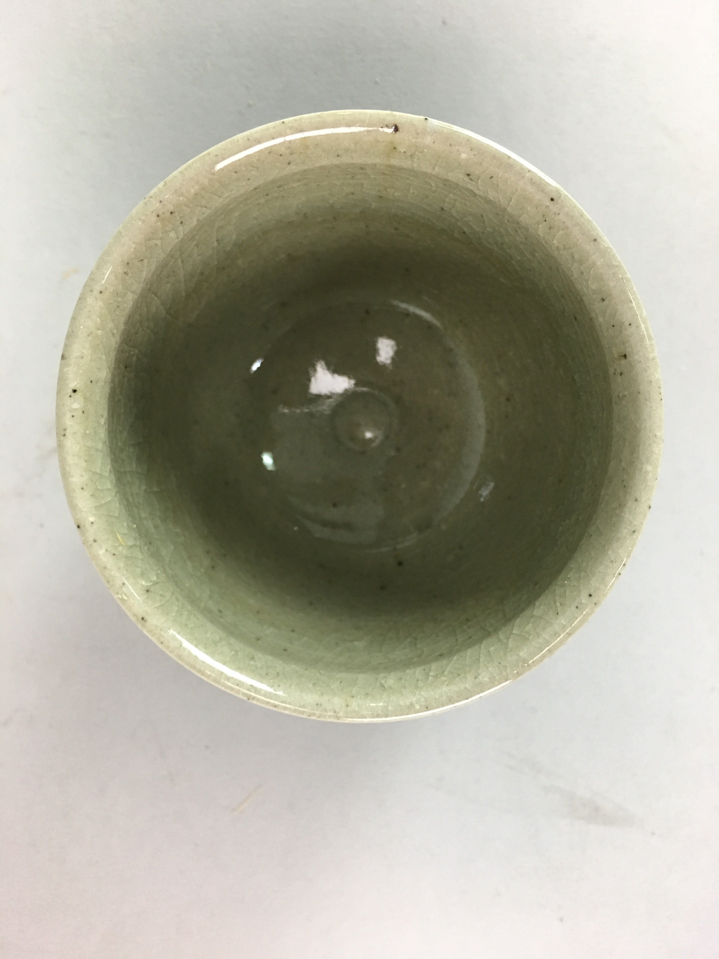 Japanese Seto Ware Ceramic Teacup Yunomi Vtg Pottery Crackle glaze PT58