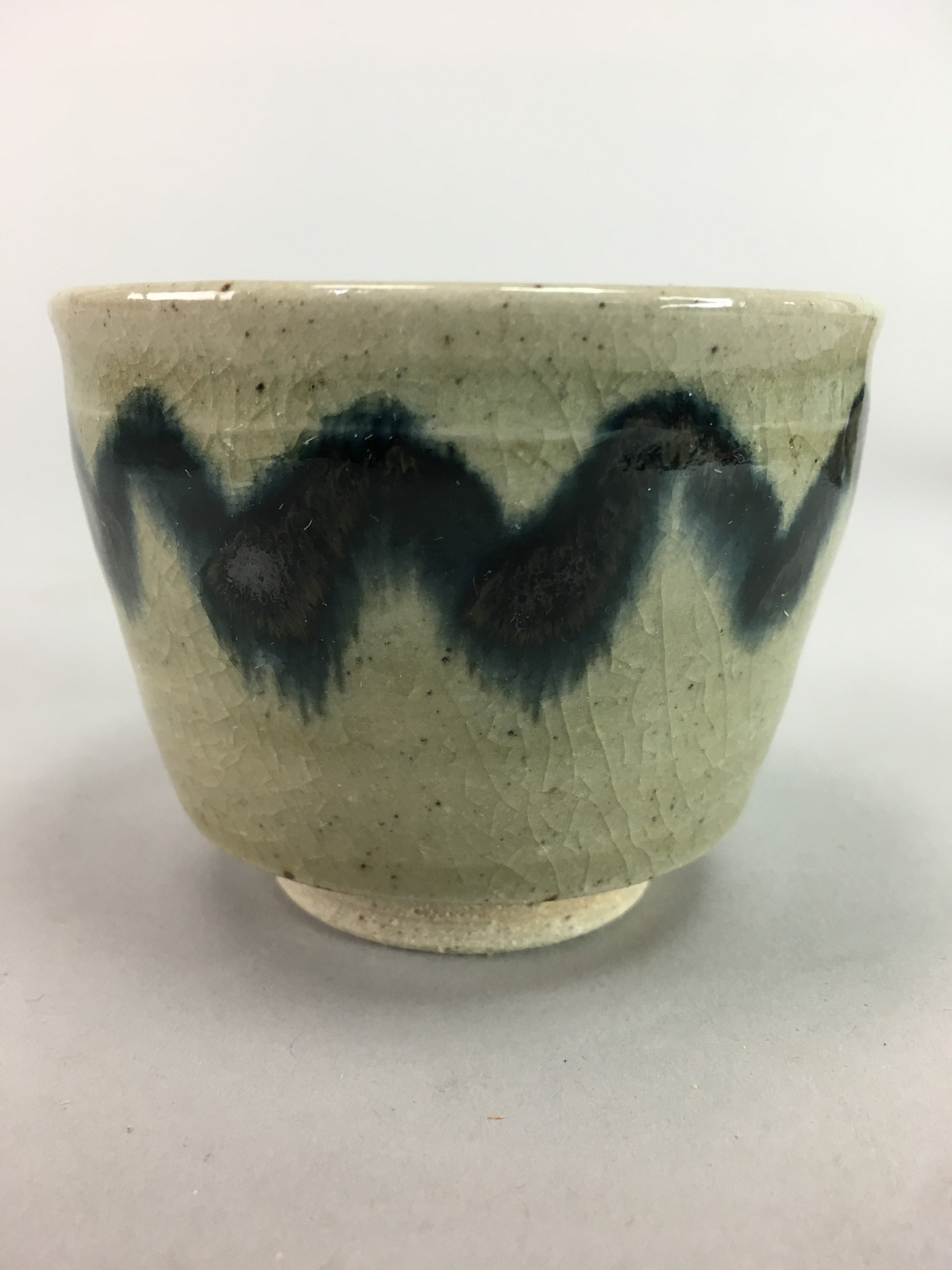 Japanese Seto Ware Ceramic Teacup Yunomi Vtg Pottery Crackle glaze PT58
