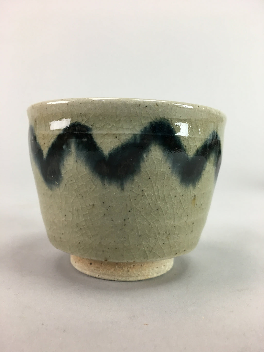 Japanese Seto Ware Ceramic Teacup Yunomi Vtg Pottery Crackle glaze PT58