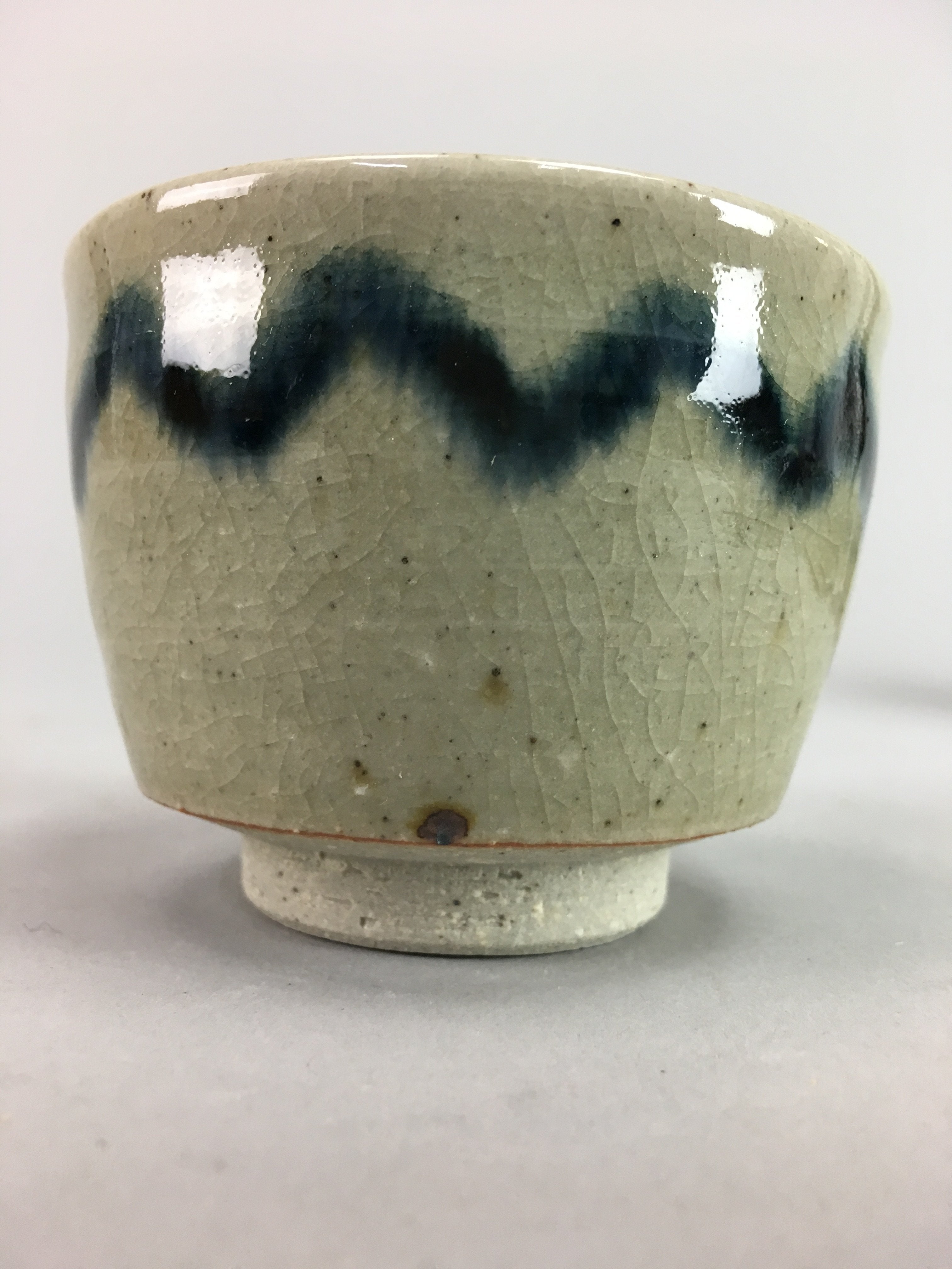 Japanese Seto Ware Ceramic Teacup Yunomi Vtg Pottery Crackle glaze PT59