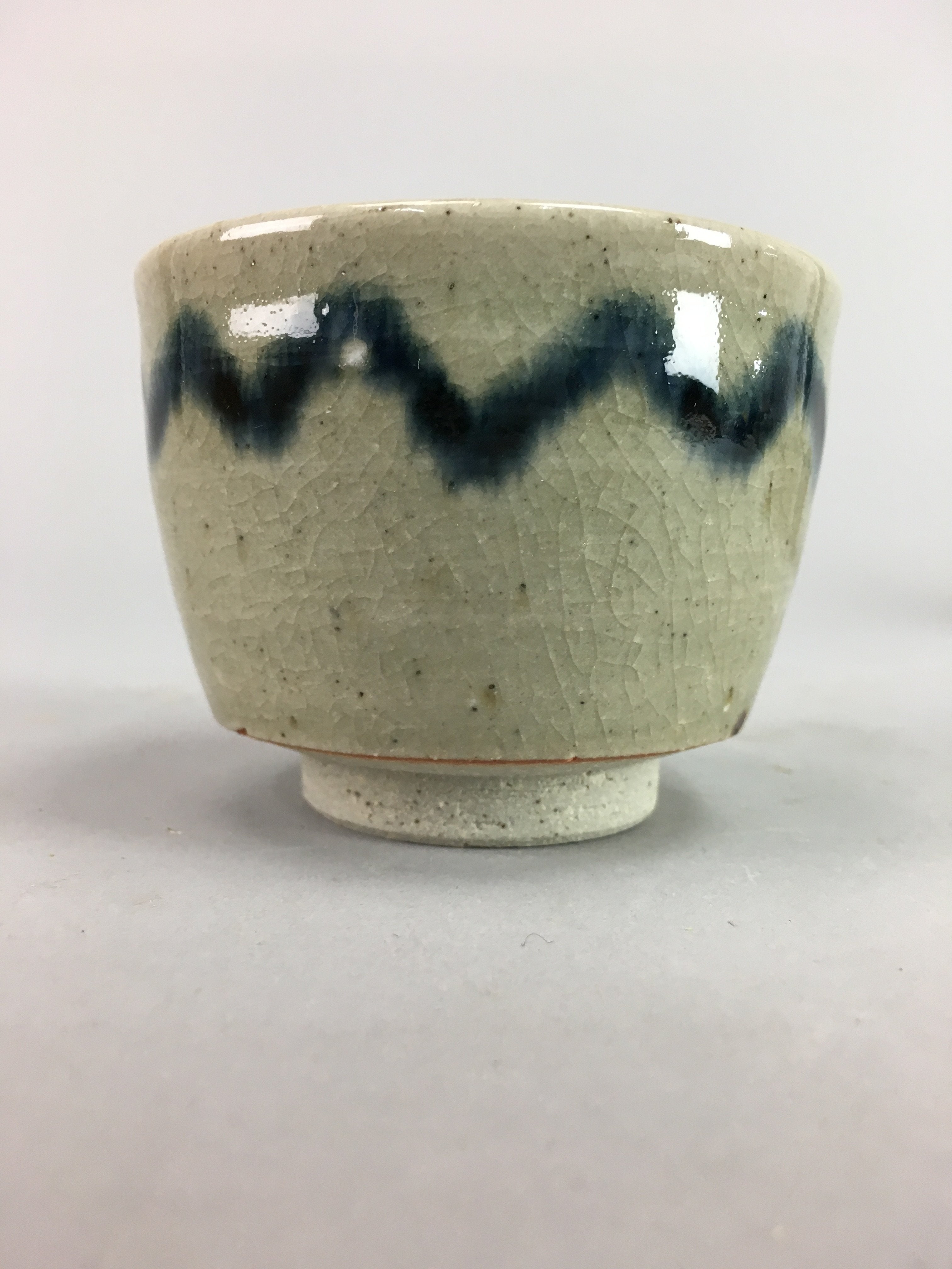 Japanese Seto Ware Ceramic Teacup Yunomi Vtg Pottery Crackle glaze PT59