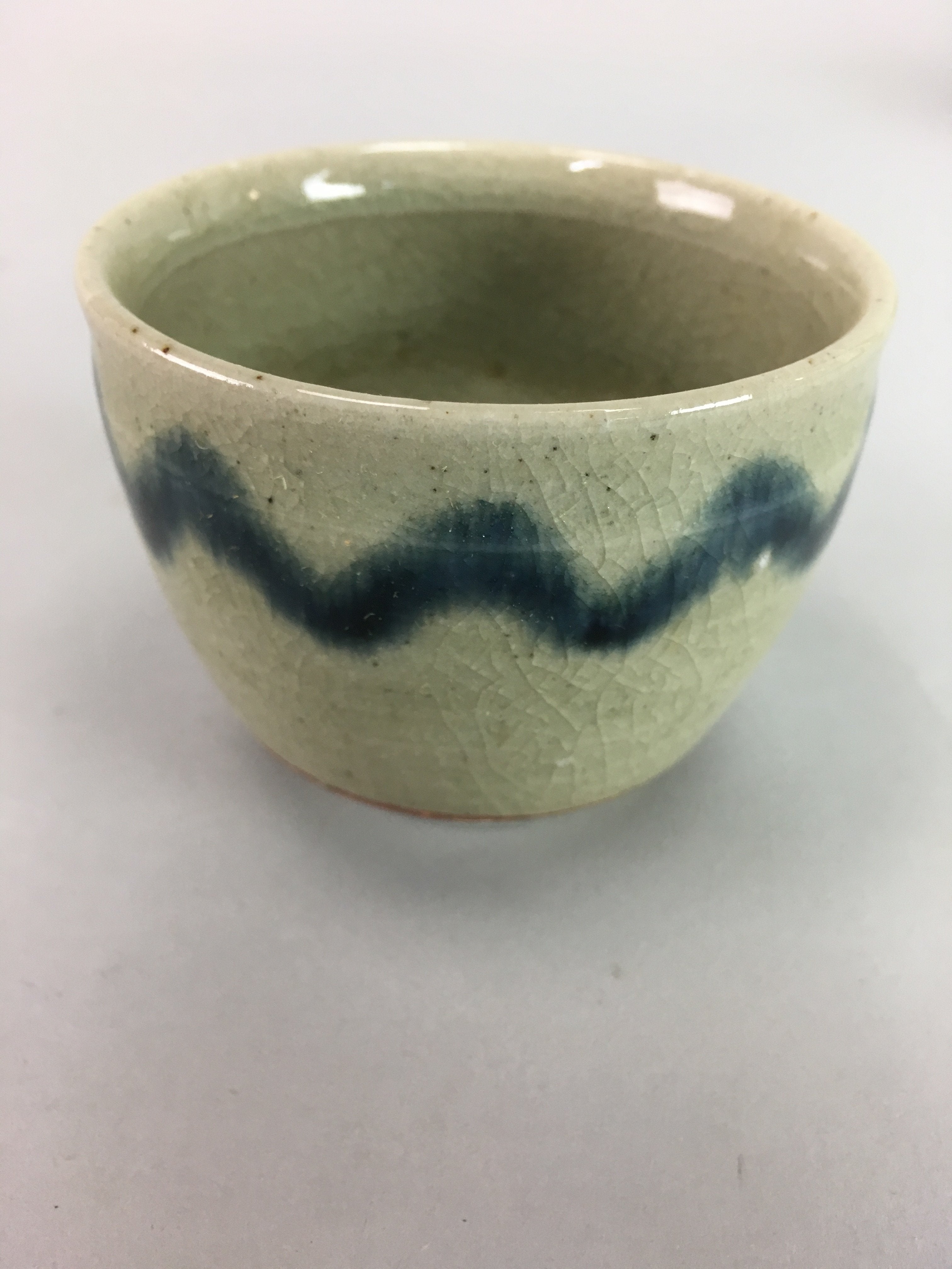 Japanese Seto Ware Ceramic Teacup Yunomi Vtg Pottery Crackle glaze PT61