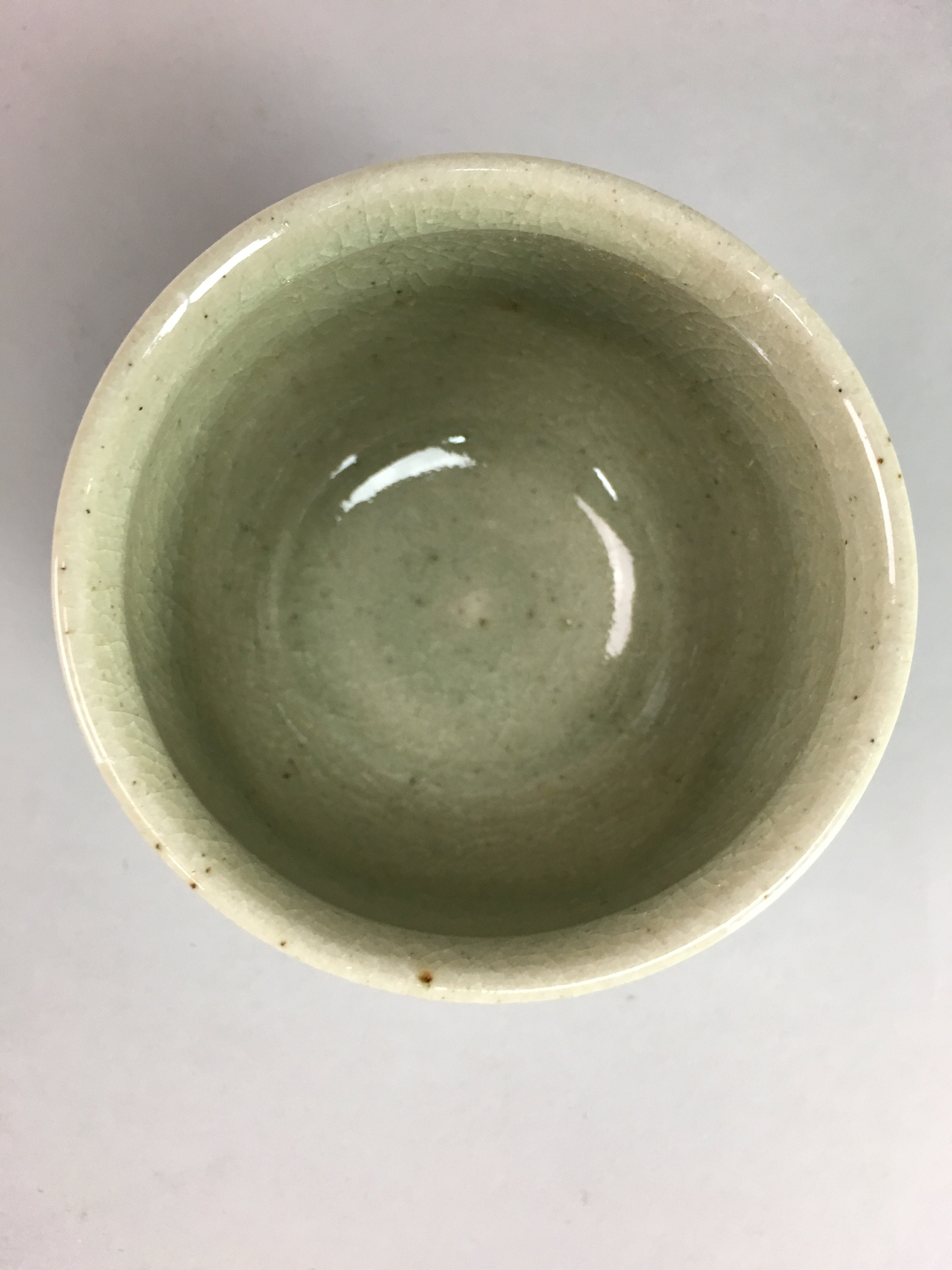 Japanese Seto Ware Ceramic Teacup Yunomi Vtg Pottery Crackle glaze PT61