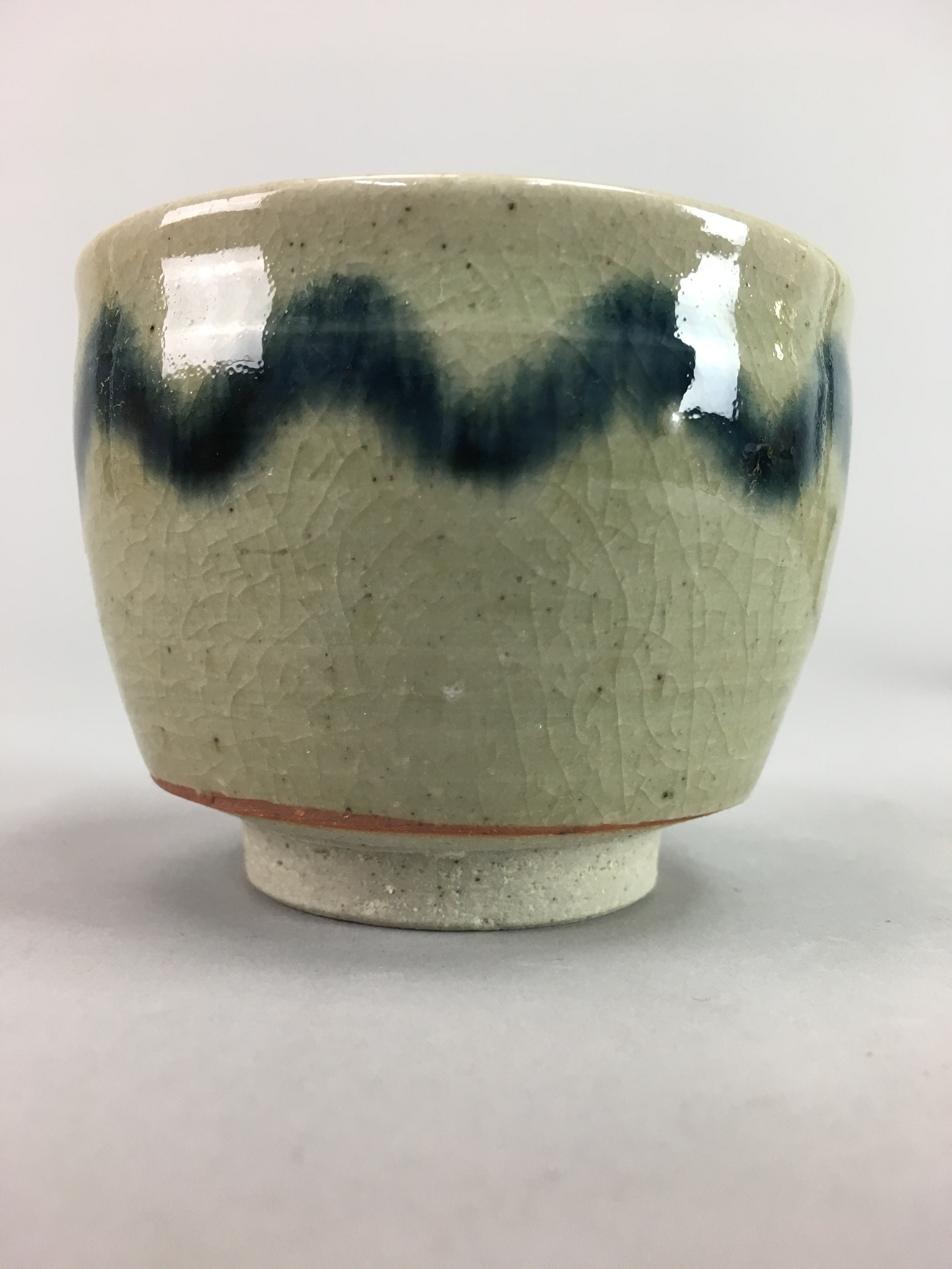 Japanese Seto Ware Ceramic Teacup Yunomi Vtg Pottery Crackle glaze PT61