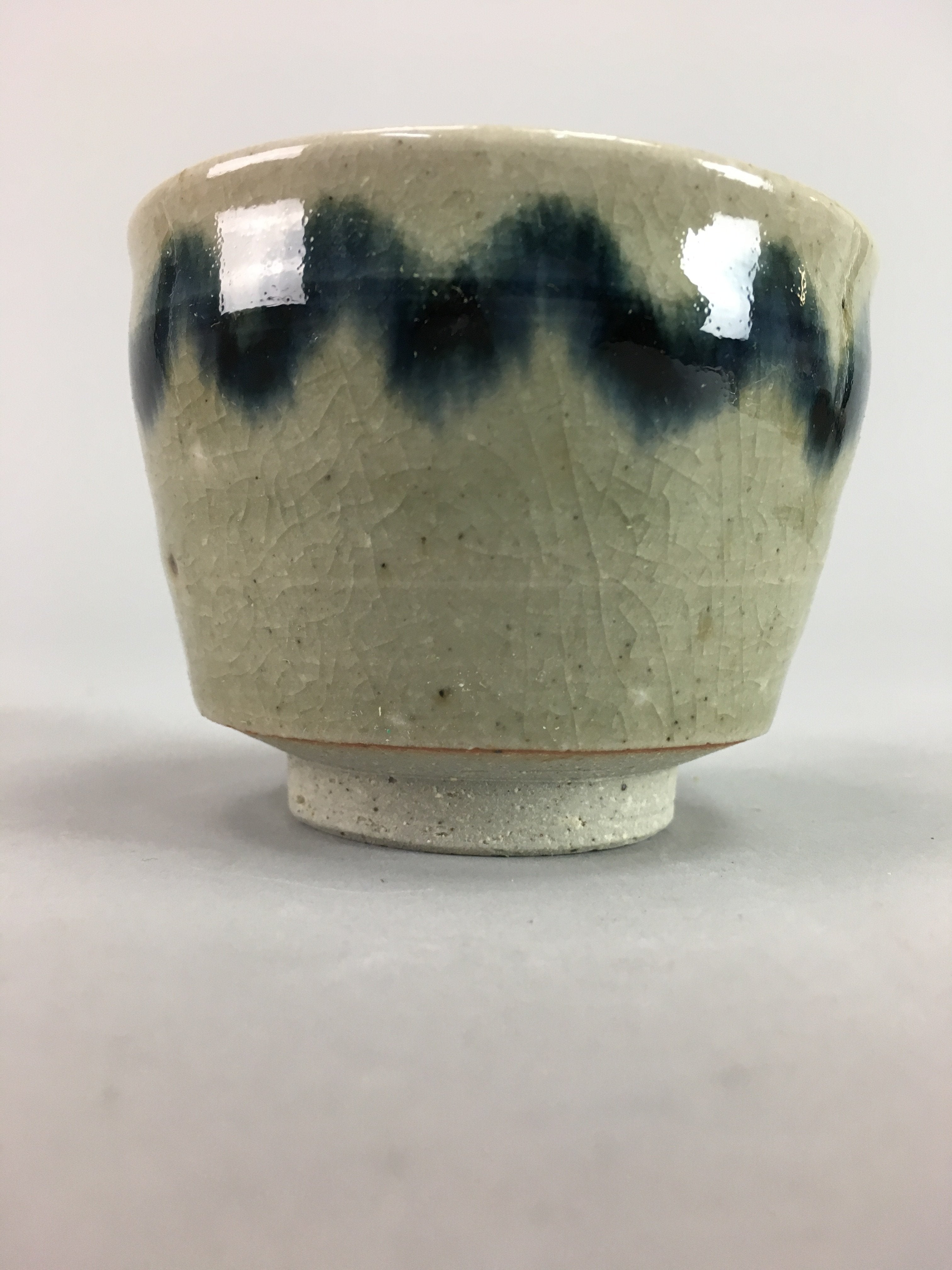 Japanese Seto Ware Ceramic Teacup Yunomi Vtg Pottery Crackle glaze PT62