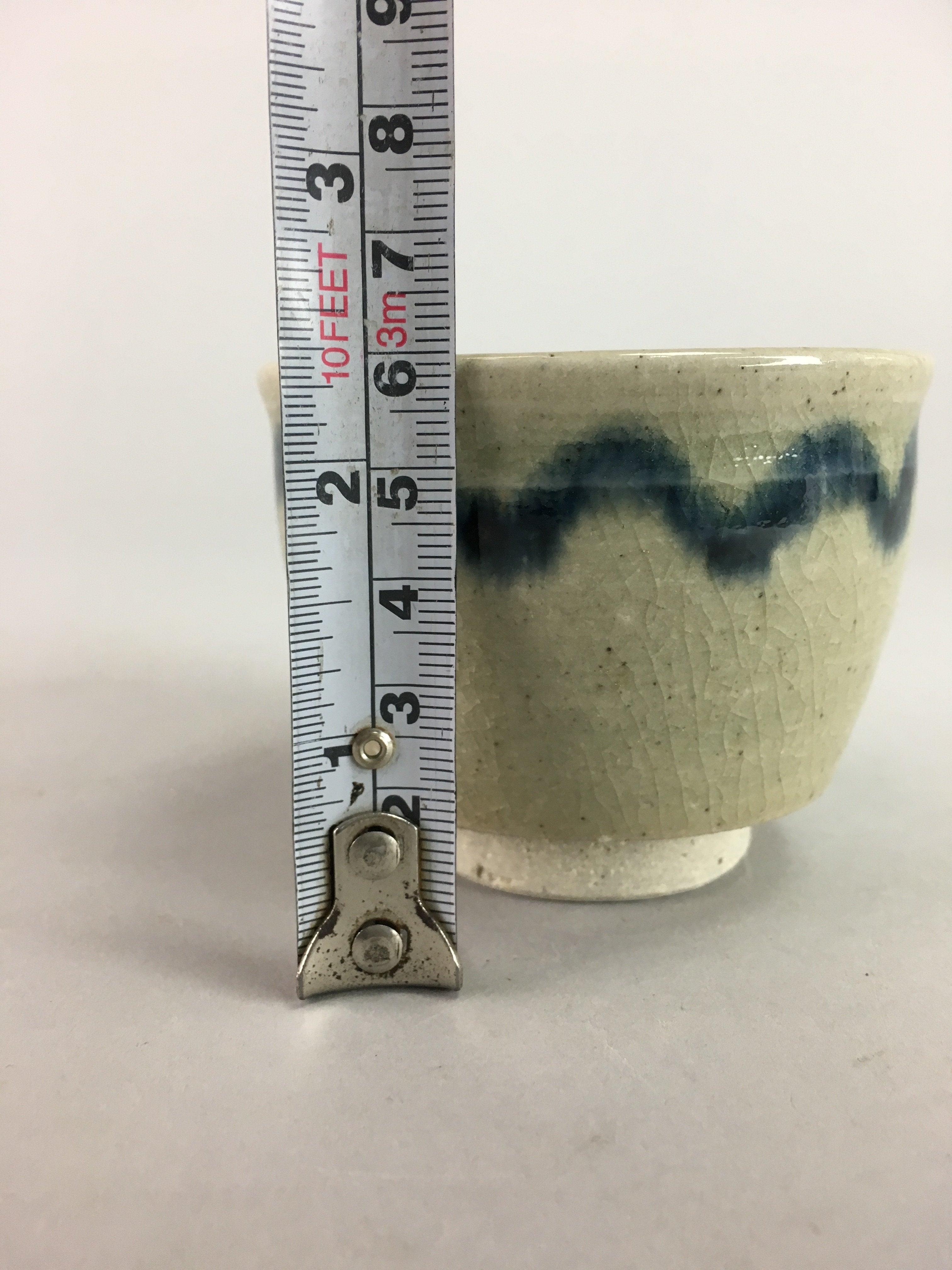 Japanese Seto Ware Ceramic Teacup Yunomi Vtg Pottery Crackle glaze PT64