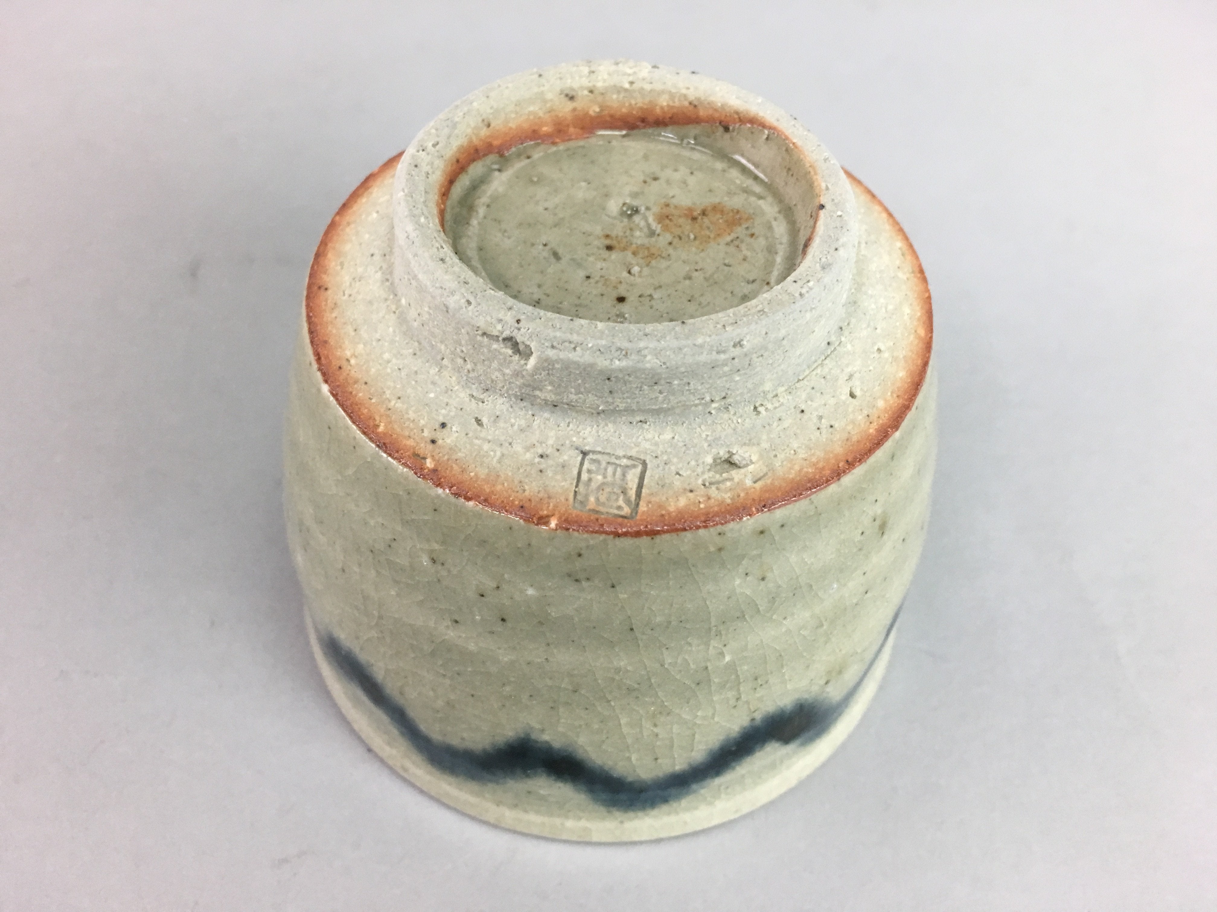 Japanese Seto Ware Ceramic Teacup Yunomi Vtg Pottery Crackle glaze PT64