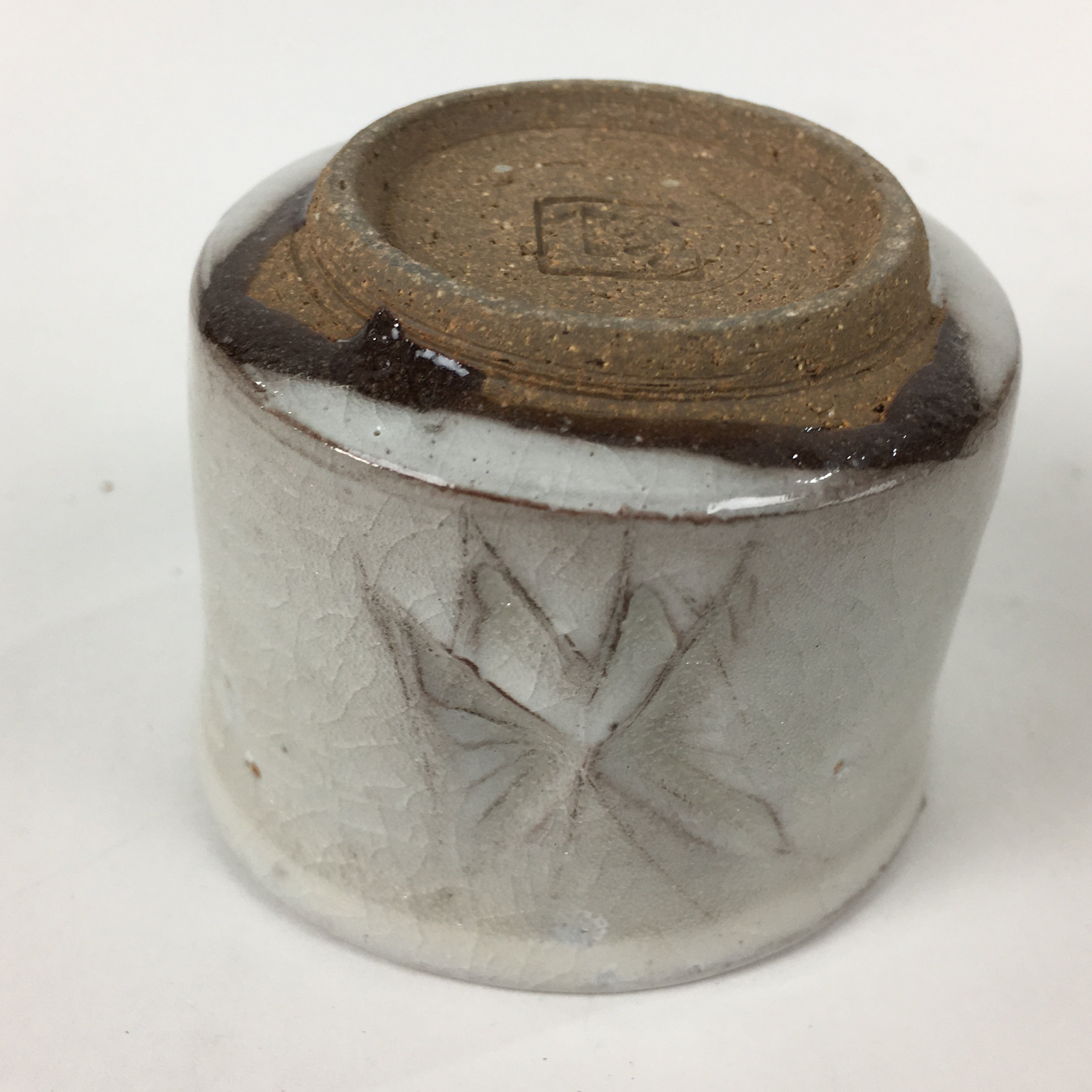 Japanese Seto ware Sake cup Vtg Wooden Box Butterfly Guinomi Sakazuki PX590