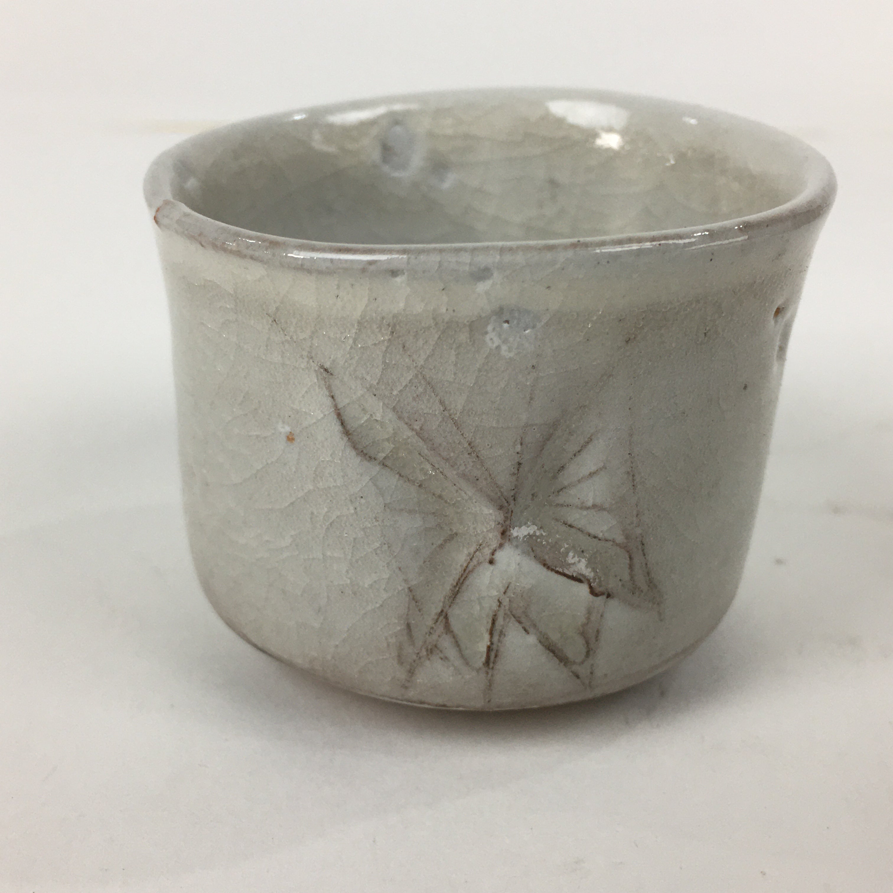 Japanese Seto ware Sake cup Vtg Wooden Box Butterfly Guinomi Sakazuki PX590