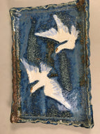 Japanese Setoyaki Ceramic Pottery Vtg Blue Square Plate Cranes Yakimono PP453