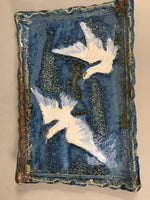 Japanese Setoyaki Ceramic Pottery Vtg Blue Square Plate Cranes Yakimono PP453