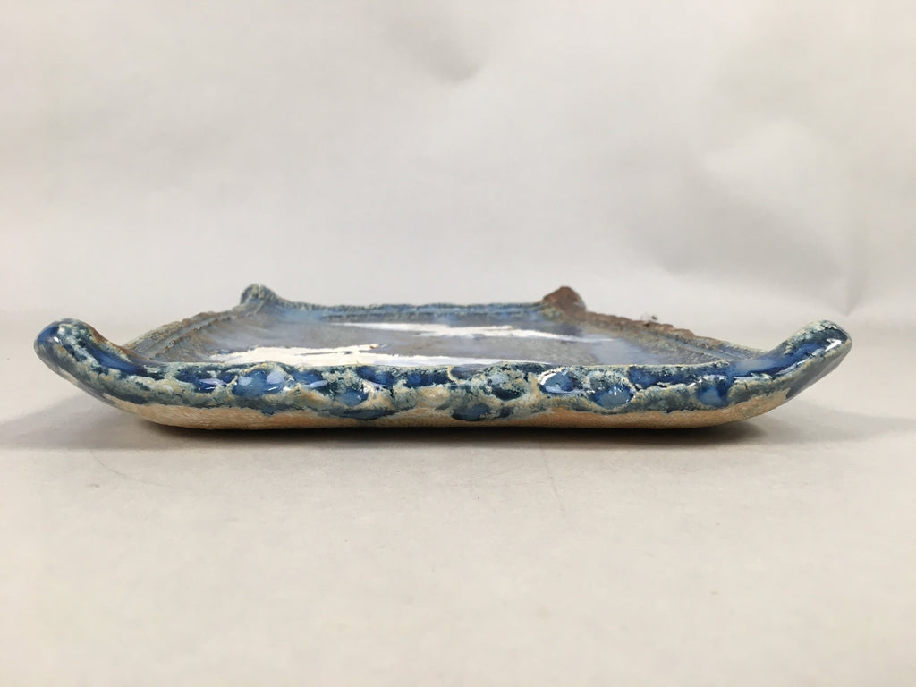 Japanese Setoyaki Ceramic Pottery Vtg Blue Square Plate Cranes Yakimono PP453