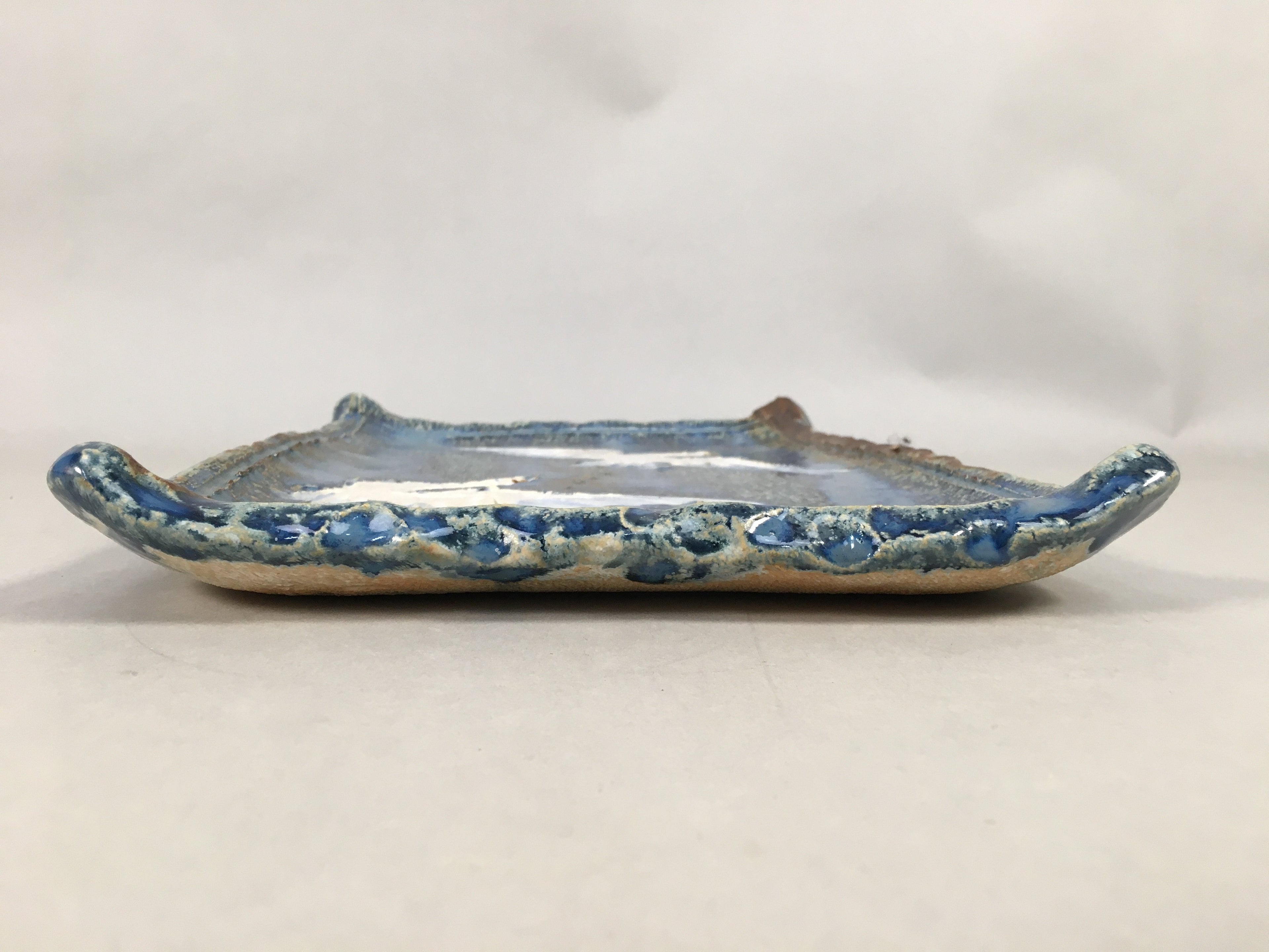 Japanese Setoyaki Ceramic Pottery Vtg Blue Square Plate Cranes Yakimono PP453