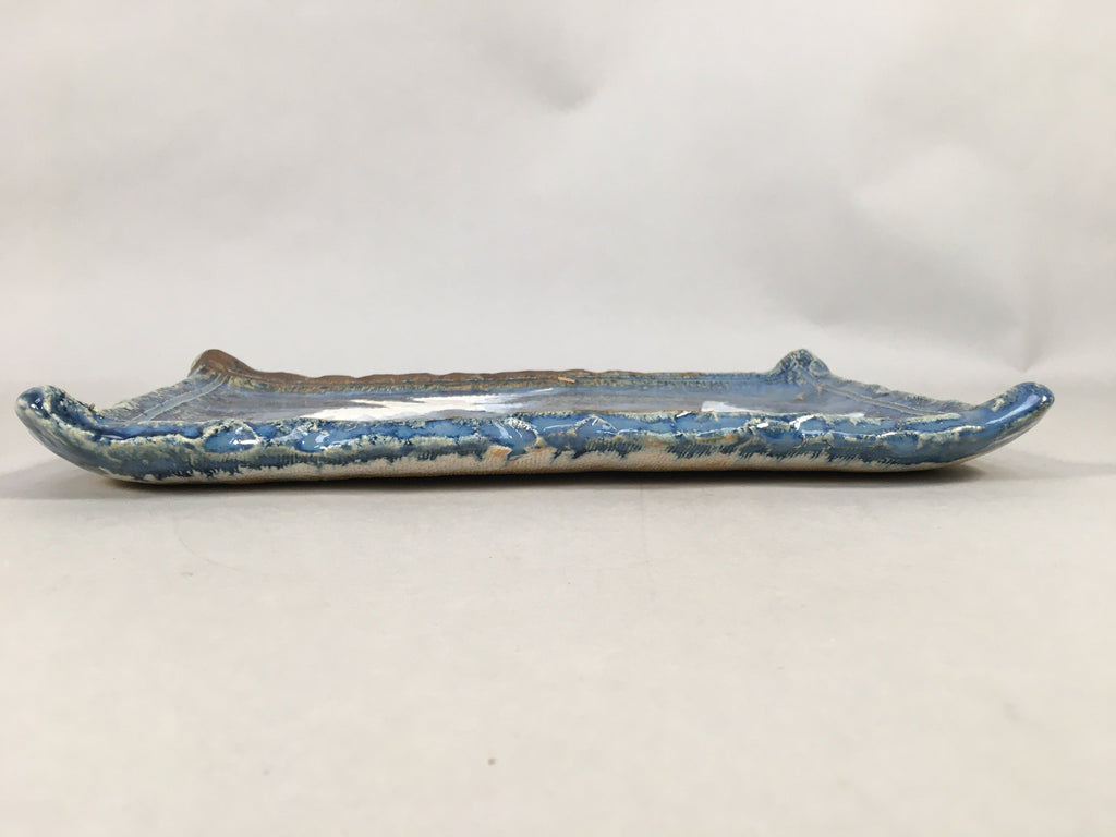 Japanese Setoyaki Ceramic Pottery Vtg Blue Square Plate Cranes Yakimono PP453