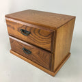 Japanese Sewing Box Brown Wooden Vtg Haribako Chest Tansu 2 Drawers Metal T135