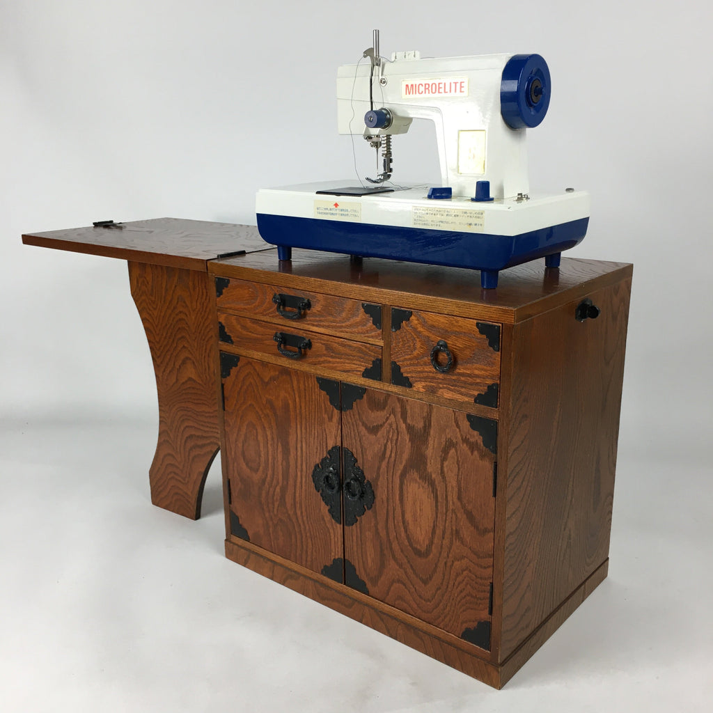 Japanese Sewing Machine And Wood Box Vtg Open-Top Table 3 Drawers Haribako T313