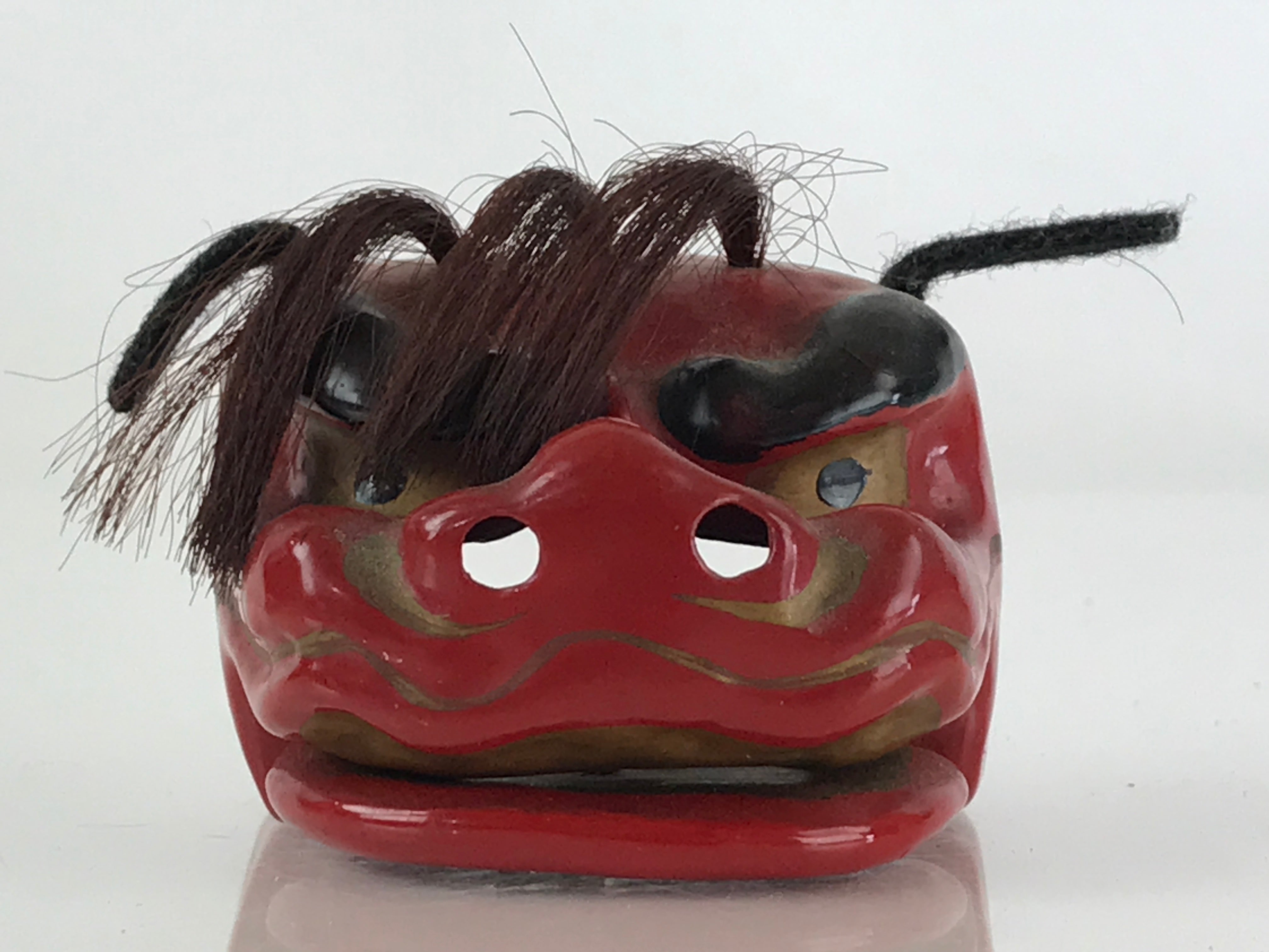 Japanese Shi-Shi Lion Vtg Wood Carving Figurine Folk Art Toy Red KF578