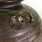 Japanese Shigara Ware Ceramic Flower Vase Kabin Vtg Green Glaze Ikebana FV915