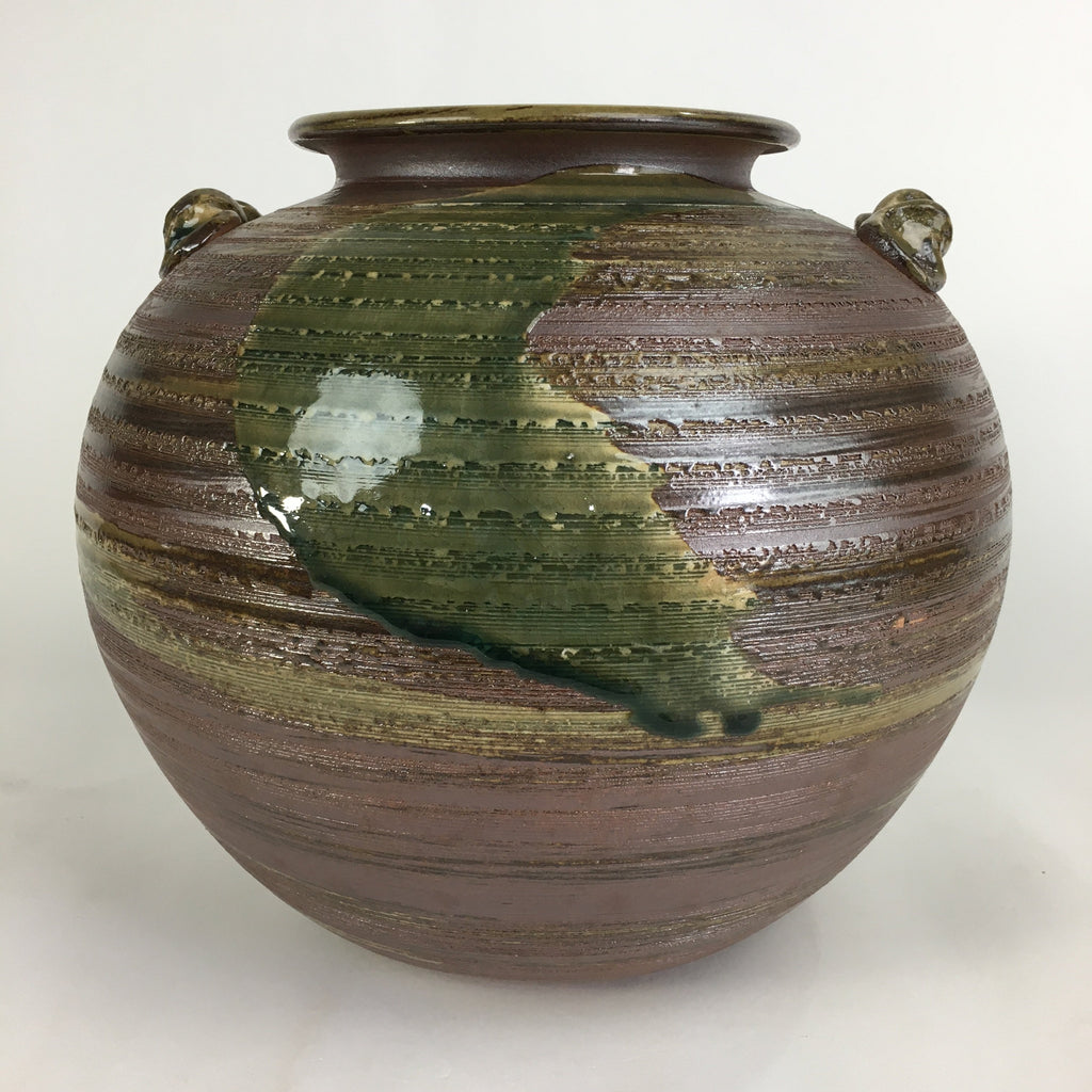 Japanese Shigara Ware Ceramic Flower Vase Kabin Vtg Green Glaze Ikebana FV915