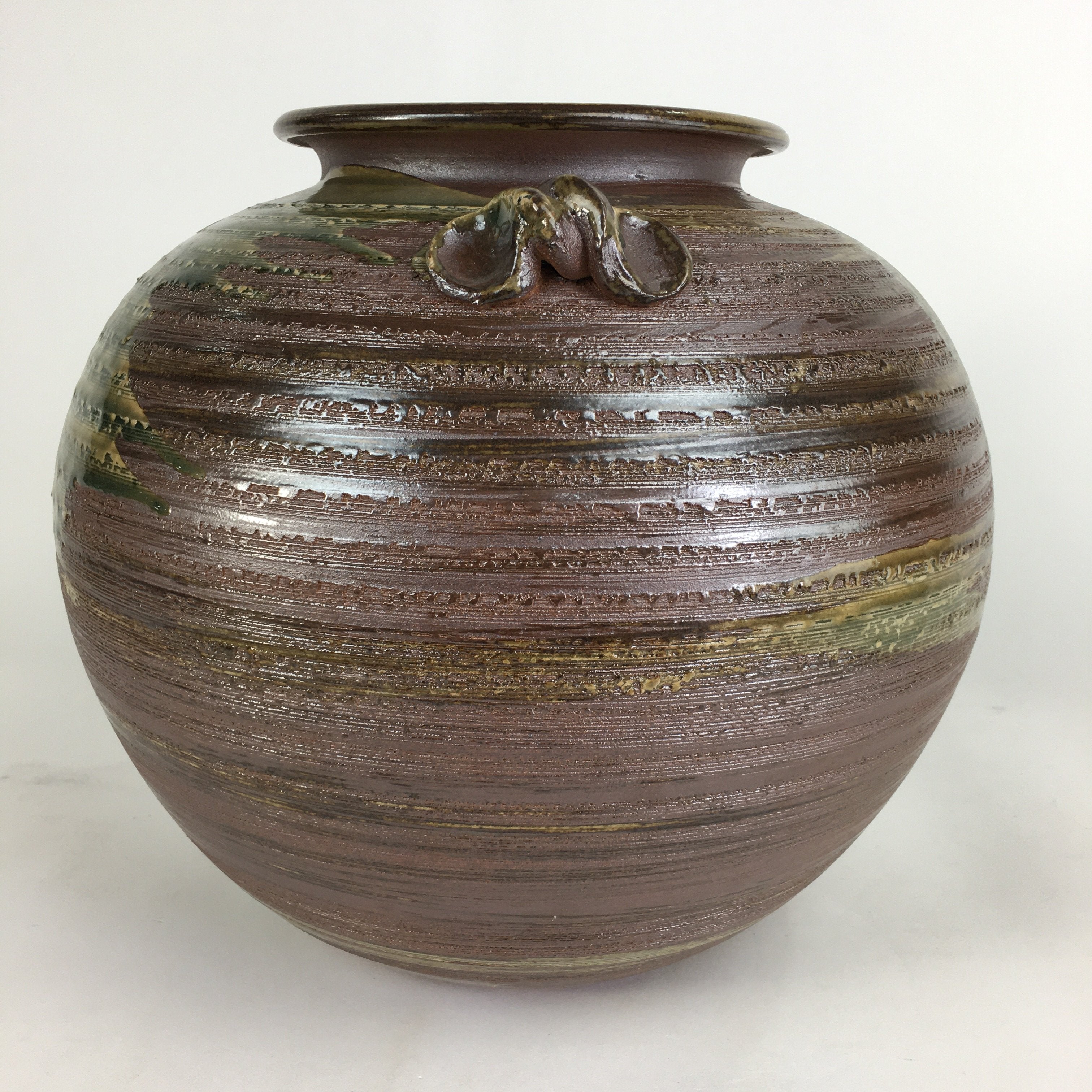 Japanese Shigara Ware Ceramic Flower Vase Kabin Vtg Green Glaze Ikebana FV915