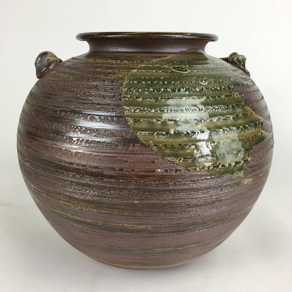 Japanese Shigara Ware Ceramic Flower Vase Kabin Vtg Green Glaze Ikebana FV915