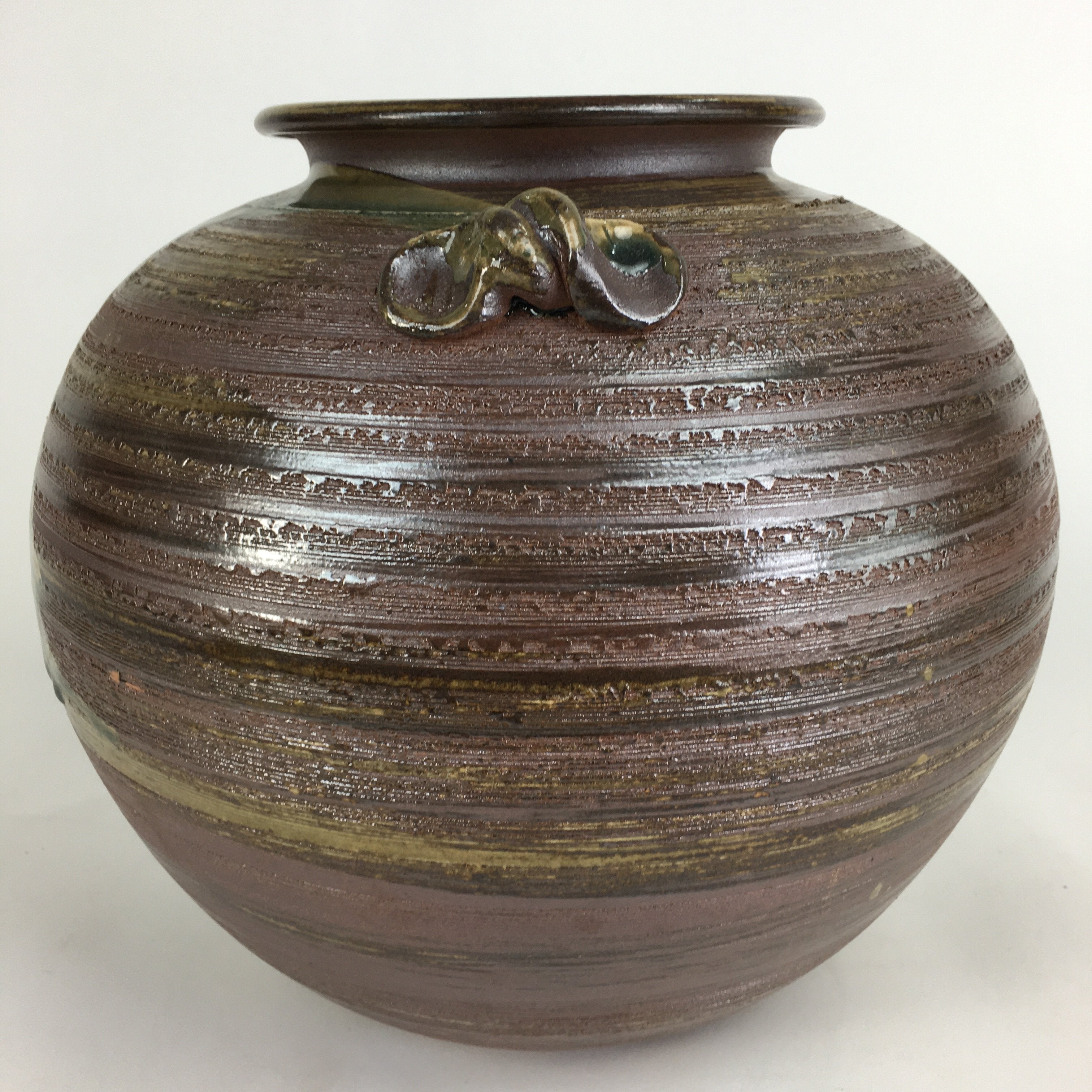 Japanese Shigara Ware Ceramic Flower Vase Kabin Vtg Green Glaze Ikebana FV915