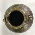 Japanese Shigara Ware Ceramic Flower Vase Kabin Vtg Green Glaze Ikebana FV915