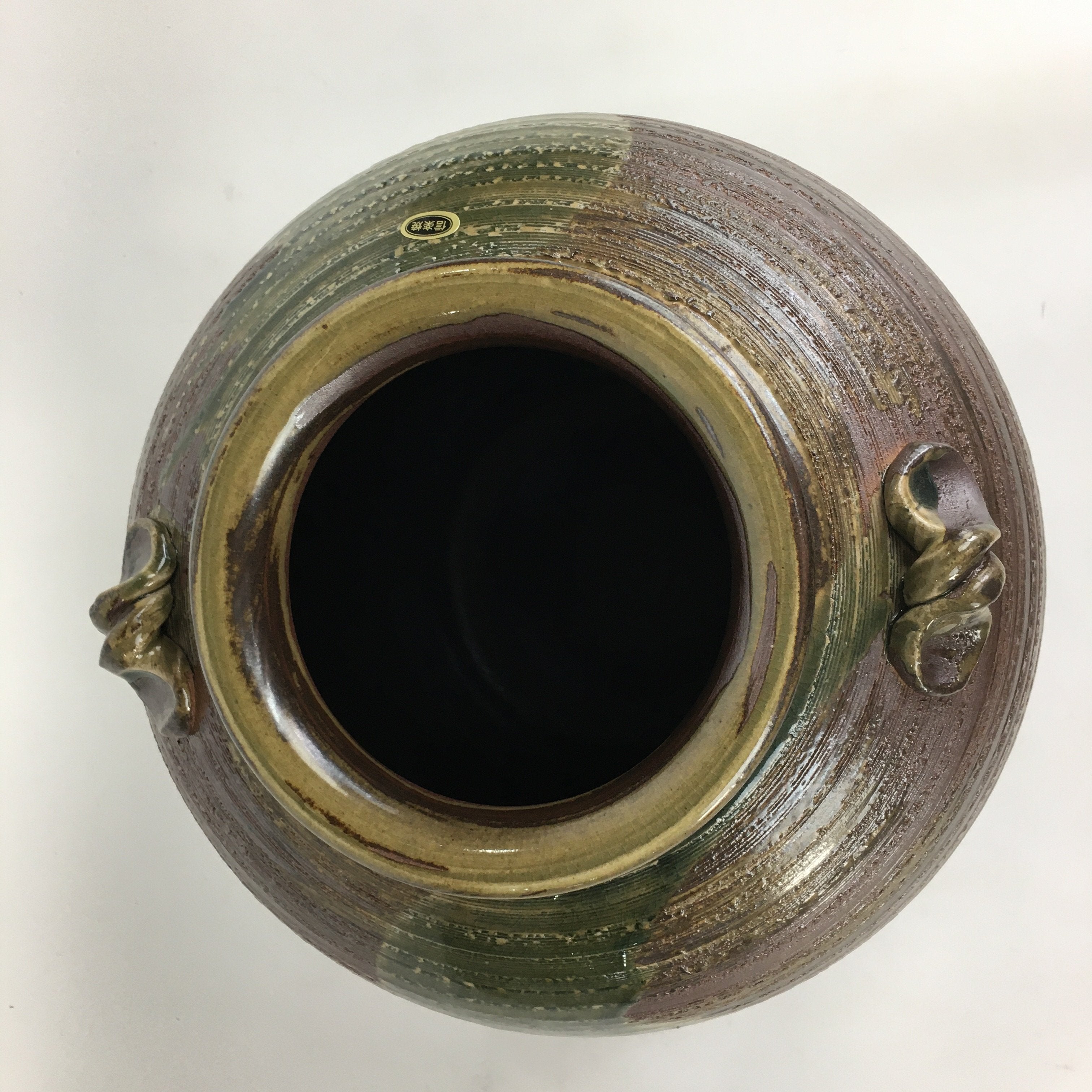 Japanese Shigara Ware Ceramic Flower Vase Kabin Vtg Green Glaze Ikebana FV915