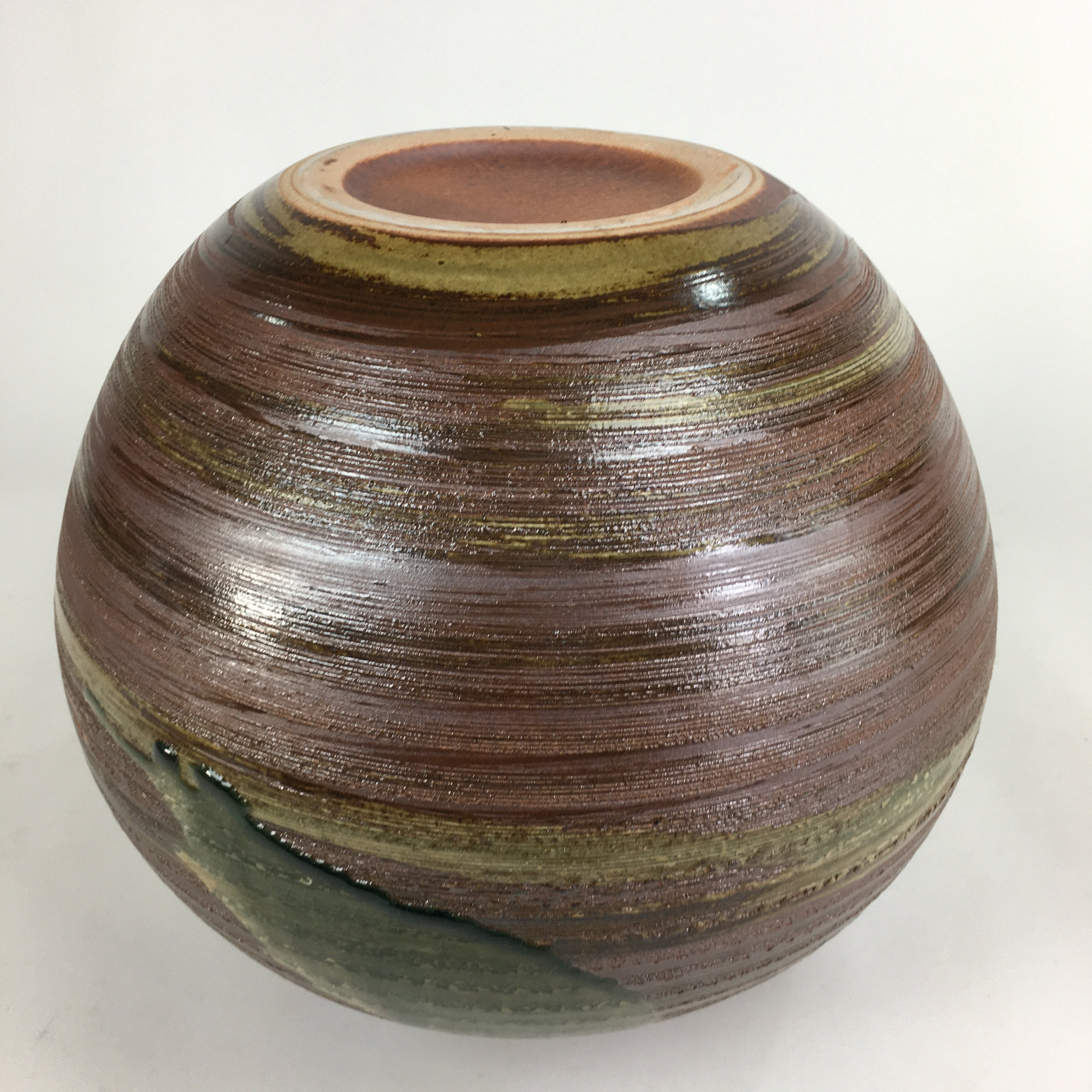 Japanese Shigara Ware Ceramic Flower Vase Kabin Vtg Green Glaze Ikebana FV915