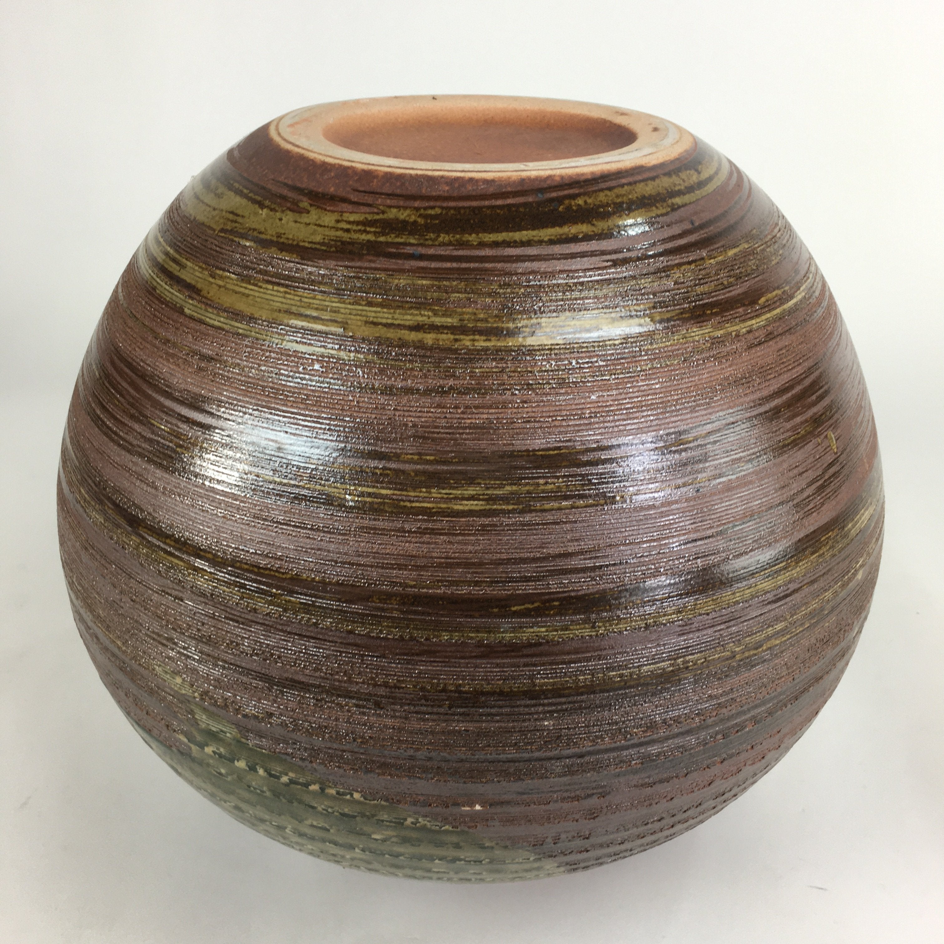 Japanese Shigara Ware Ceramic Flower Vase Kabin Vtg Green Glaze Ikebana FV915