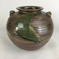 Japanese Shigara Ware Ceramic Flower Vase Kabin Vtg Green Glaze Ikebana FV915