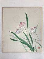 Japanese Shikishi Art Board Vtg Art Painting Nihonga Picture Display Pink Flower